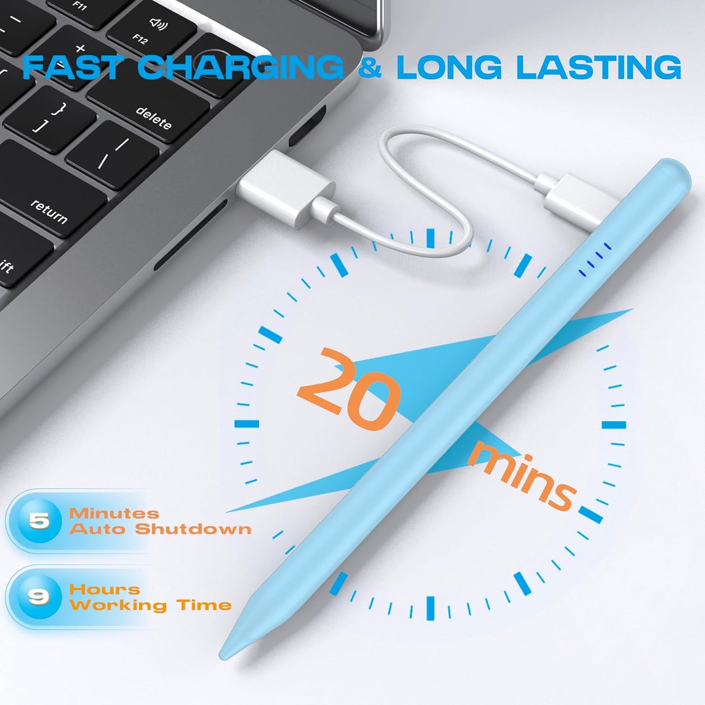 Stylus Pen for iPad 2018-2025, 20Mins Fast Charge for Apple Pencil with Tilt & Palm Rejection, Active Pens Compatible with iPad 6th-10th/A16, Pro 13"/12.9/11”M4, Air 3/4/5/M2/M3, Mini 5/6 -Blue