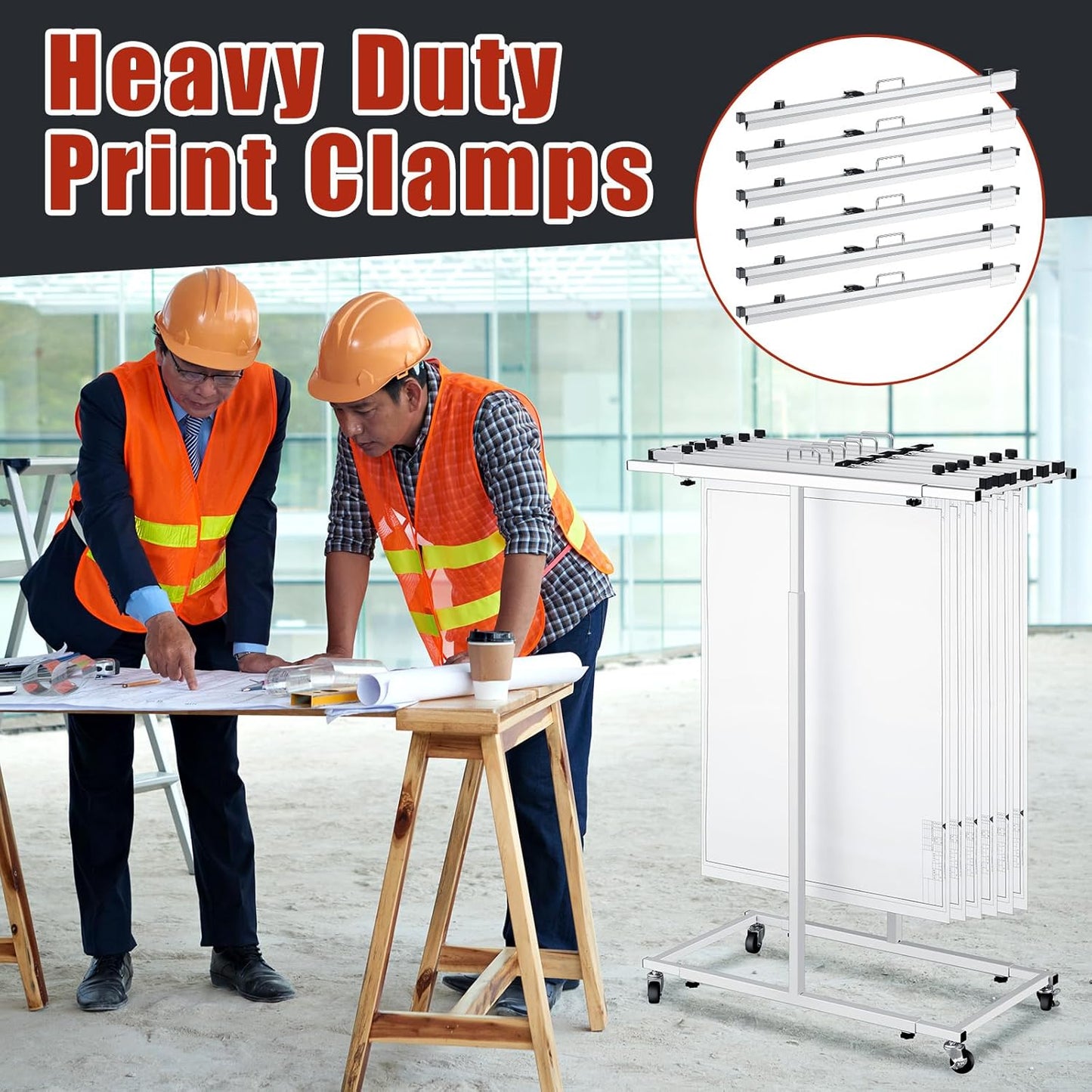 Estune Blueprint Hanging Clamps Binding Strips Storage for Construction Paper Poster Plans Drawings Arts (6, 42 Inches)