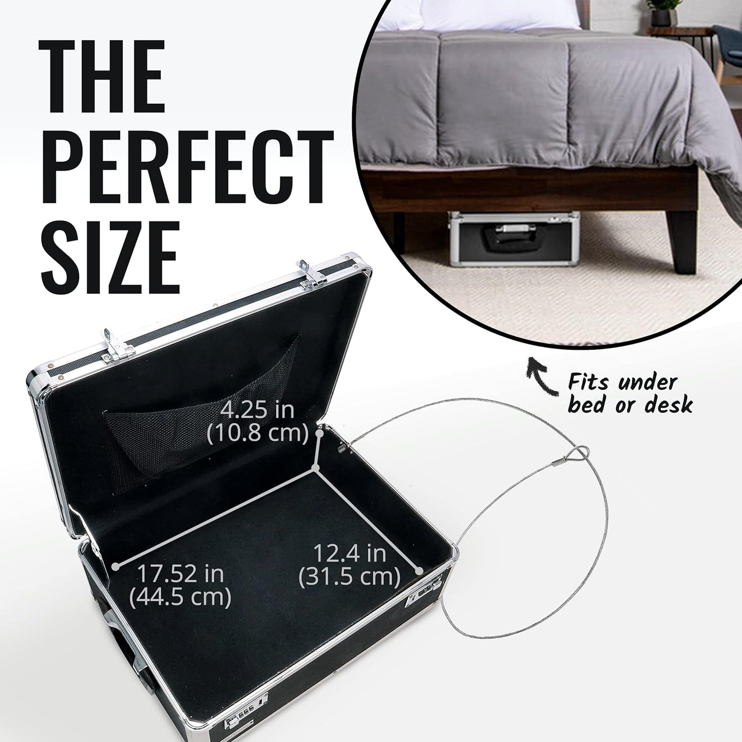 Vaultz Storage Lock Box - 6.5 x 23 x 13.5 Inch - Secure Dorm Storage Trunk with Combination Lock - Ideal Briefcase, Medicine Box, and Personal Item Lock Box - Store Cash, Laptop - Black/Silver