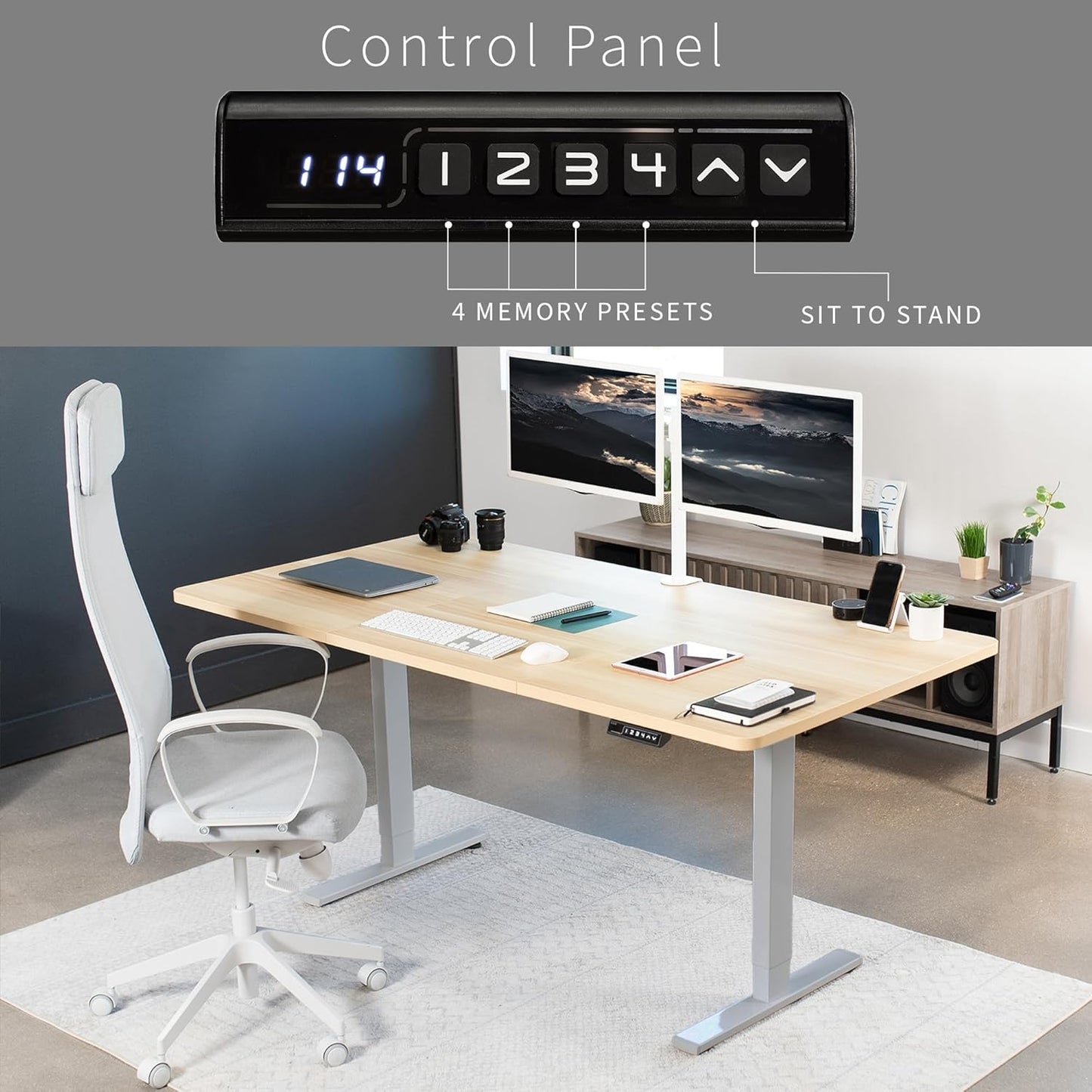 VIVO Electric 71 x 36 in Standing Desk, Memory Height Adjustment, 1B Series, Light Wood Top Gray Frame, DESK-KIT-1G7C-36