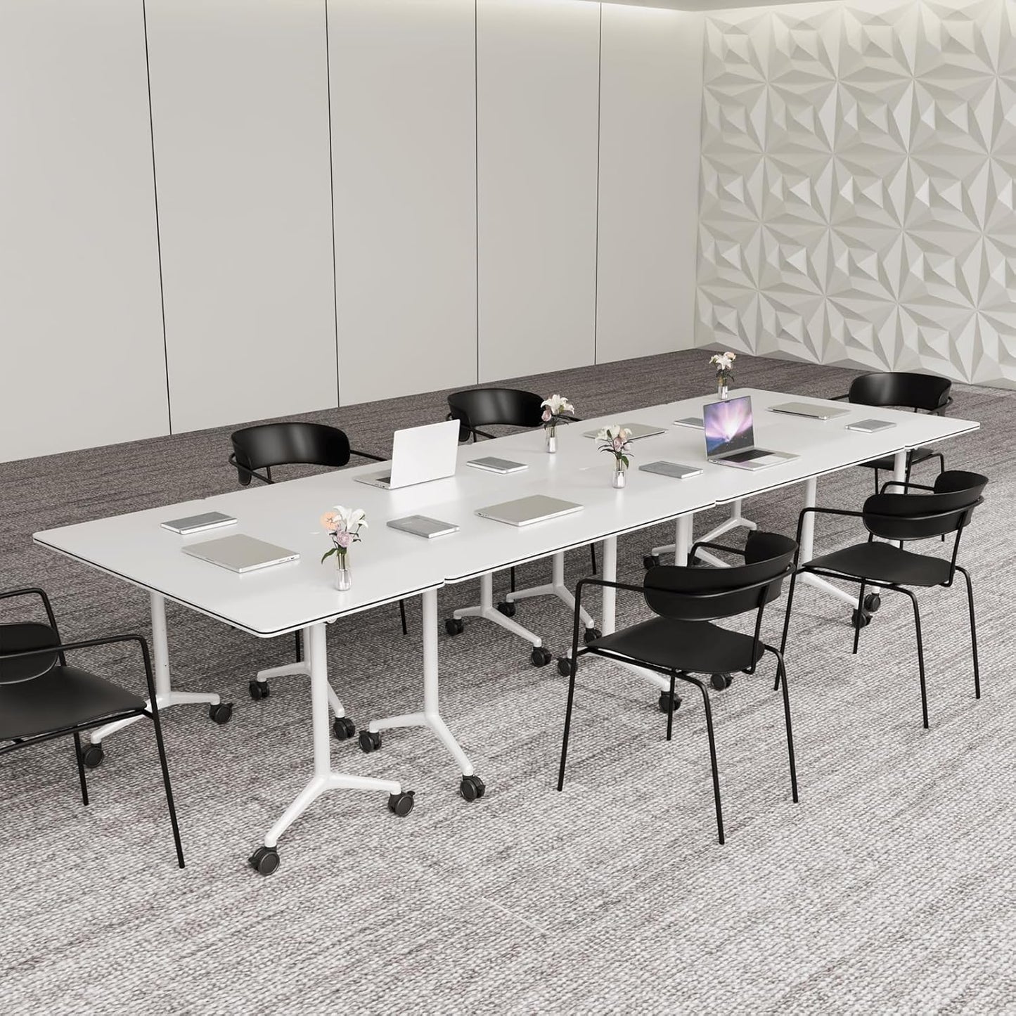 Conference Table,Folding Conference Room Tables Portable Rolling Conference Training Table with Silent Wheels,Mobile Meetings Flip Top Tables for Offices Classrooms Meeting Room (6Pack 55.1in)