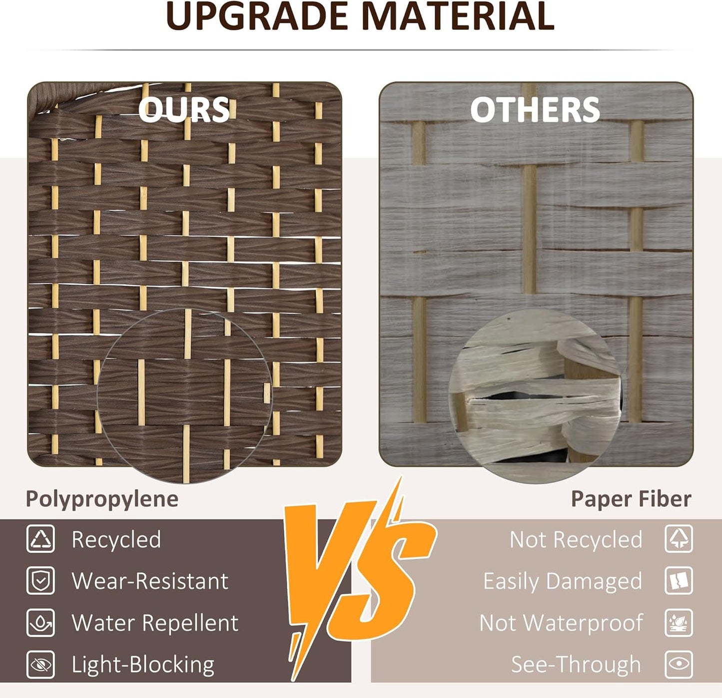 HOMCOM 3 Panel Room Divider, 6' Tall Folding Privacy Screen, Hand-Woven Freestanding Wall Partition for Home Office, Bedroom, Brown