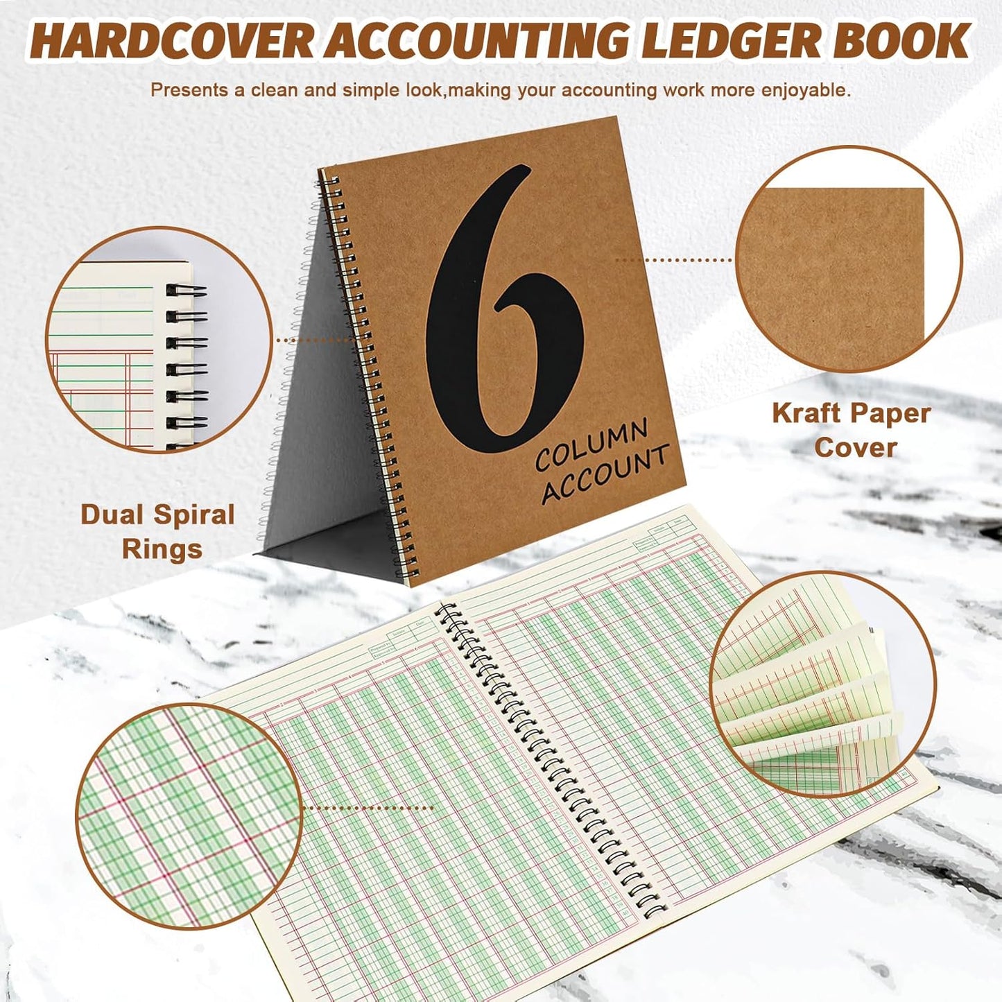 2 PCS 6 Column Ledger Book Columnar Pad Analysis Pad 6 Columns Accounting Logbook Columnar Pad Notebook Ledger Book Spiral 80g 100 Pages 8.5X11 Inch Accounting Notebook for Small Business Personal Use
