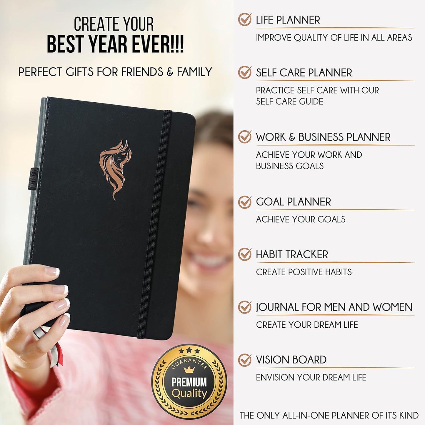 Hourly Planner - Undated Daily, Weekly & Monthly Planner with Budget Section | A 12 Month Journey to Increase Productivity & Happiness | Life Organizer & Gratitude Journal - Vertical Format