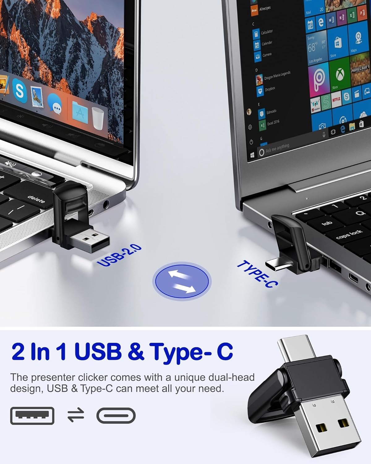 Wireless Presentation Clicker, Powerpoint Clicker Remote with Laser Pointer,Rechargeable Presentation Remote with Hyperlink & Volume Control for PowerPoint, Mac, Computer, Laptop