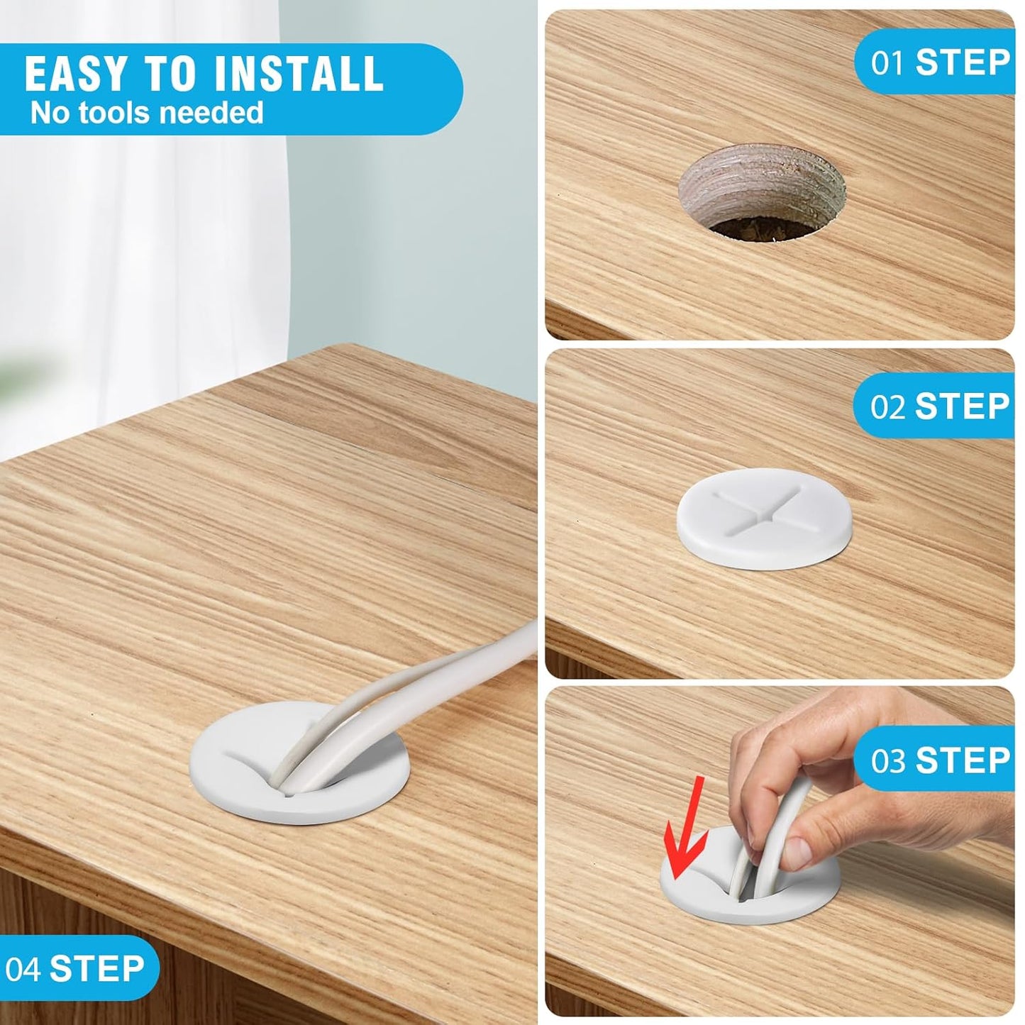 1" White Desk Grommet, JTemgle Flexible Cable Grommet Cross Rubber Cable Hole Cover Wire Organizer Caps Desktop Cord Management for Home Office TV Stands Tabletops, 20 Pieces