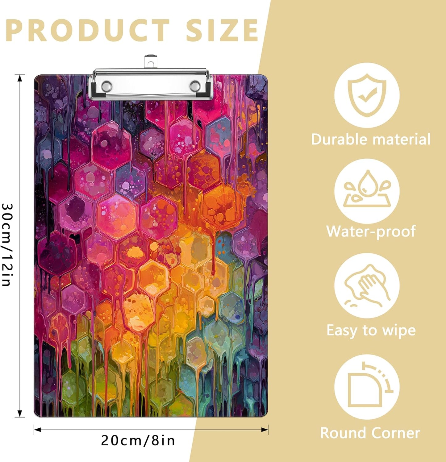 Watercolor Honeycomb Plastic Clipboards,Decorative Plastic Acrylic Clipboard for Teacher Social Worker Students Office Supplies 8 * 12