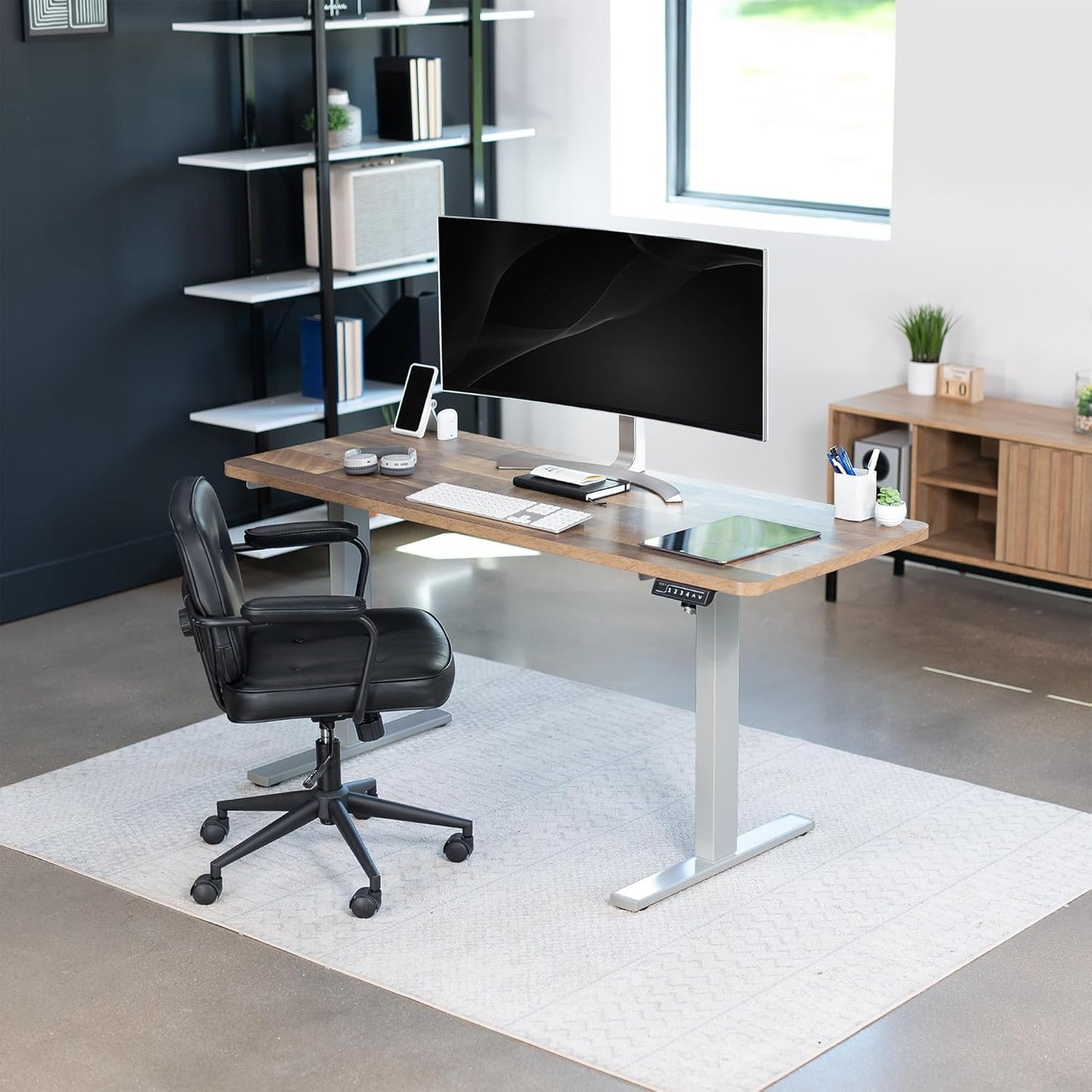 VIVO Electric 60 x 24 in Standing Desk, Memory Height Adjustment, 1B Series, One-Piece Reclaimed Wood Top, Gray Frame, DESK-KIT-1G6P