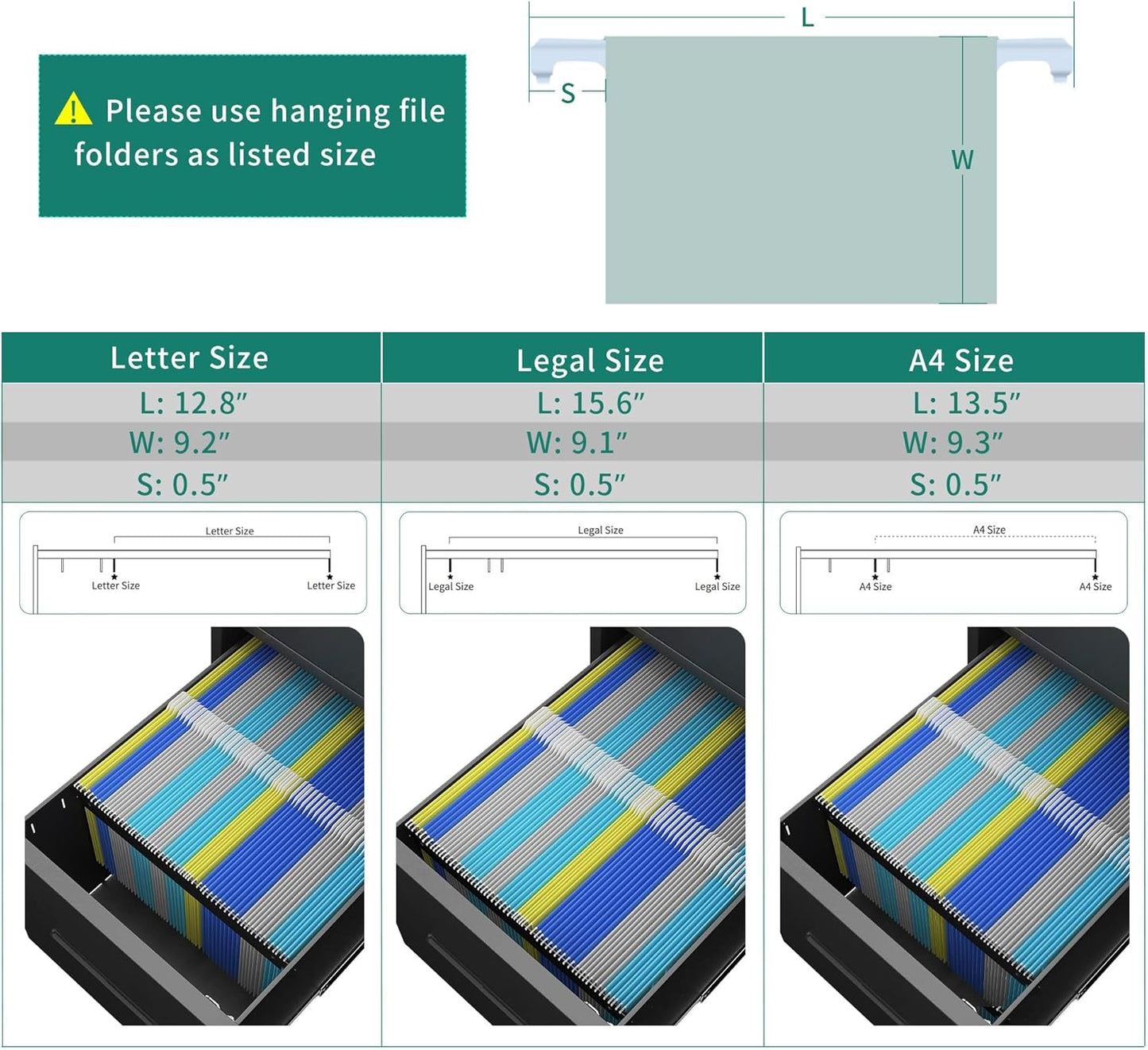 YITAHOME 3 Drawer File Cabinet, Mobile Filing Cabinet for Home Office, Metal Slim File Cabinet Drawers with Keys, Pre-Built Office Storage Cabinet for A4/Letter/Legal (White)