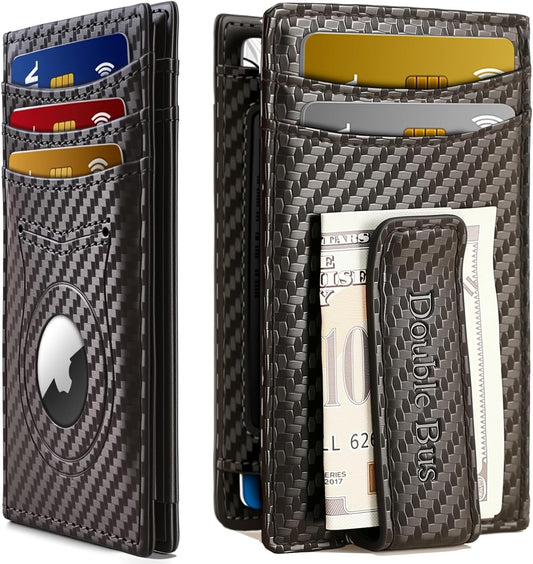 Slim Wallet for Men Credit Card Holder Wallet RFID Blocking Bifold Mens Slim Wallet,Thin Minimalist Front Pocket Mens Leather Wallets,Smart Security Carbon Fiber Mini Small Compact Wallet & Money Clip