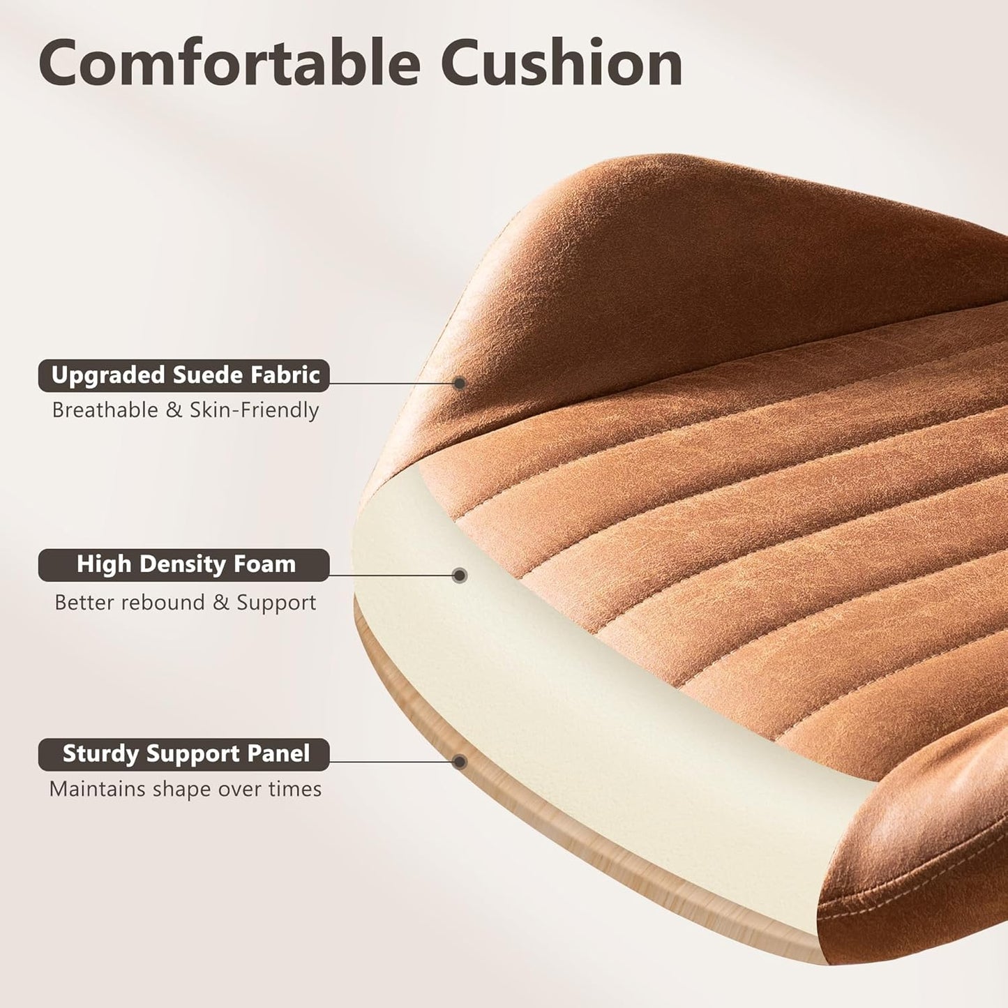 Mid Century Modren Office Chair - Mid Back Swivel Executive Chair with Lumbar Support,Ergonomic Computer Desk Chair with Wheels,Faux Lether Suede Task Chair,350lbs (Brown, Mid Back)