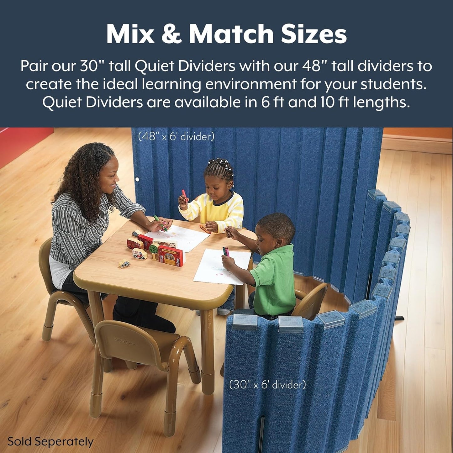 Children’s Factory 30" x 6' Quiet Divider With Sound Dampening Panels, Freestanding Room Divider Wall, Blueberry