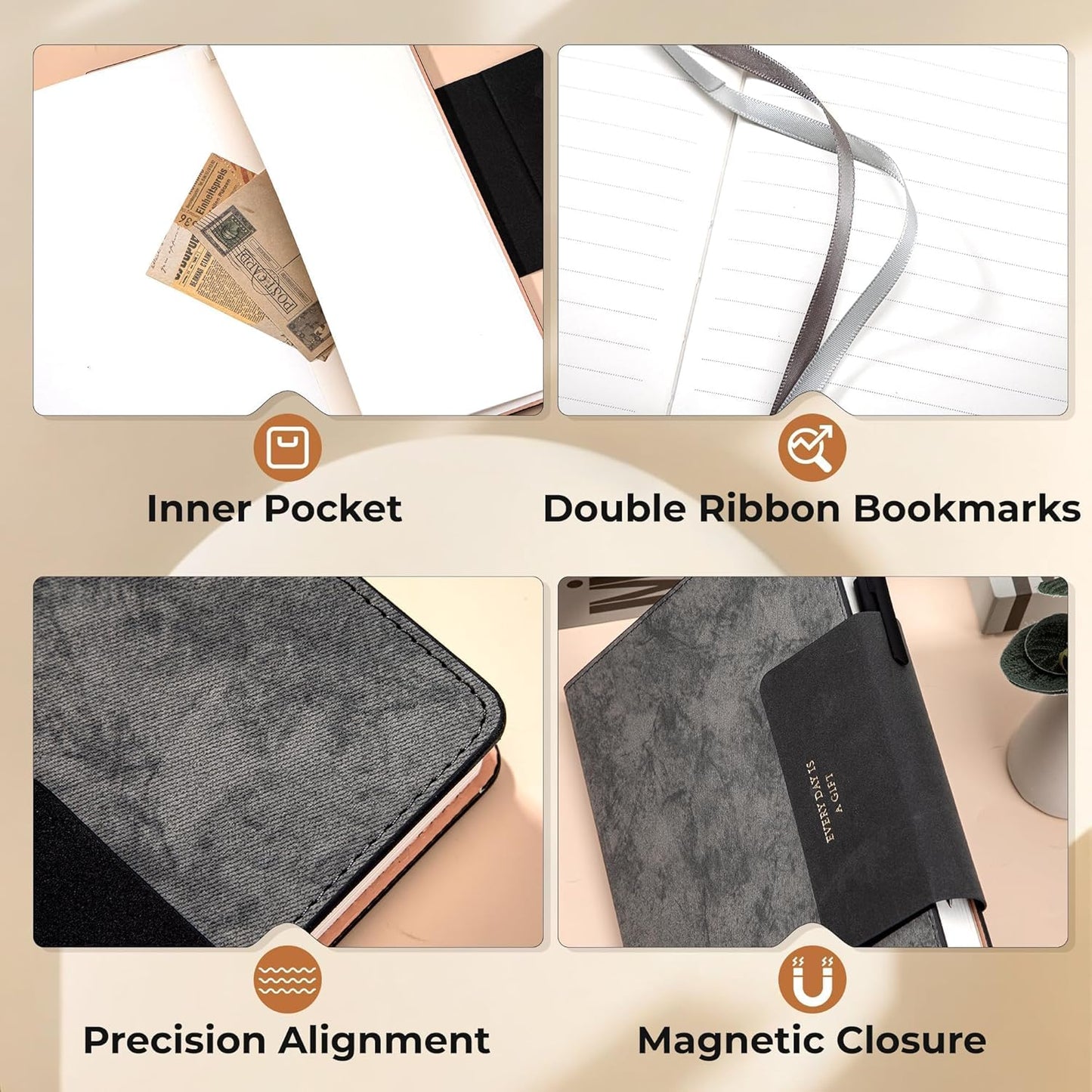 Leather Journal for Men 320 Pages B5 Large Journaling Notebooks with 100 GSM Thick Paper Journals for Writing Notebook for Men & Women with Buckle Closure Work Diary, 7.28" x 10.23", Grey