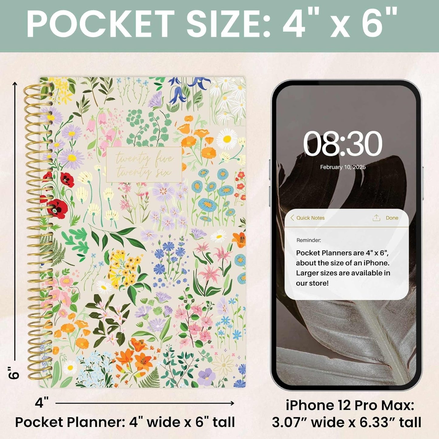 bloom daily planners 2025-2026 Academic Year Pocket Planner (July 2025 - July 2026) - 4” x 6” MINI Weekly Monthly Agenda Organizer & Calendar Book - Garden Party, Beige