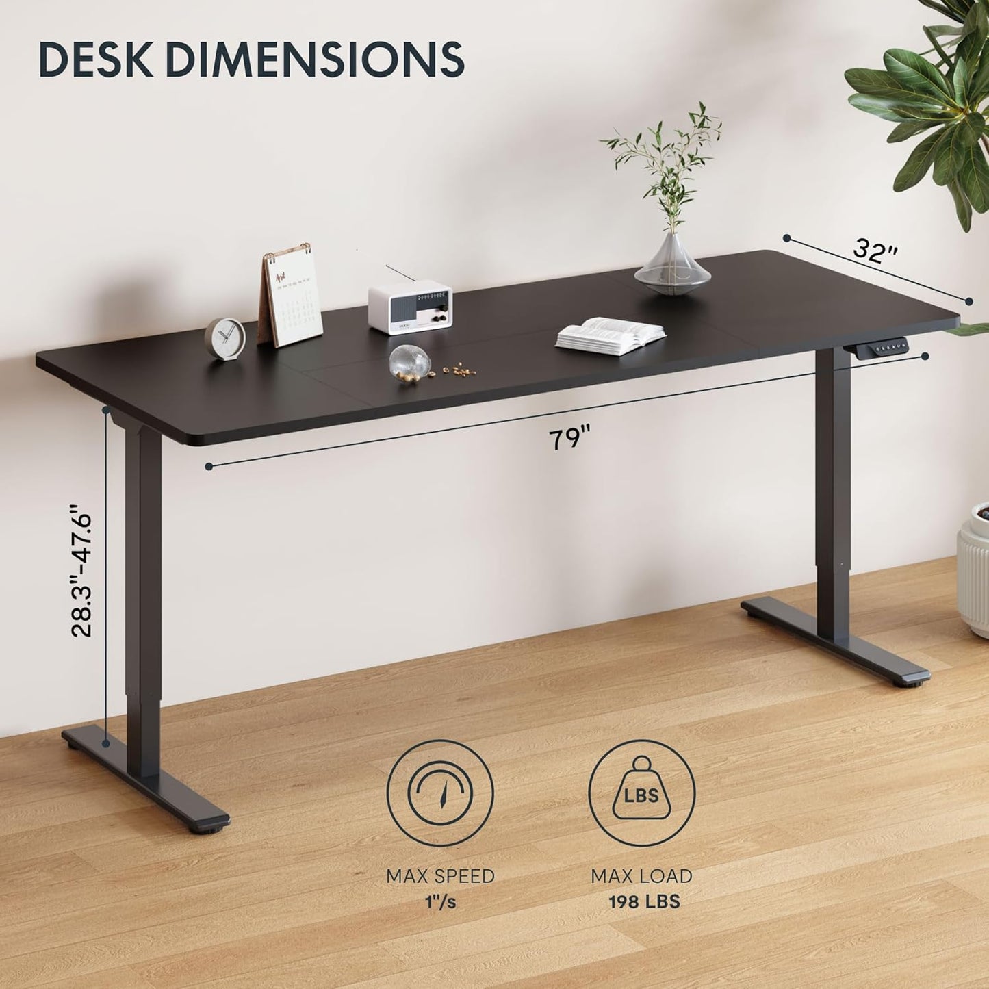 FLEXISPOT 79 x 32 Inch Dual Motor Standing Desk, Computer Desk with Memory Controller, Home Office Desk with Splice Board (Black Frame + 79" Black Desktop, 2 Packages)
