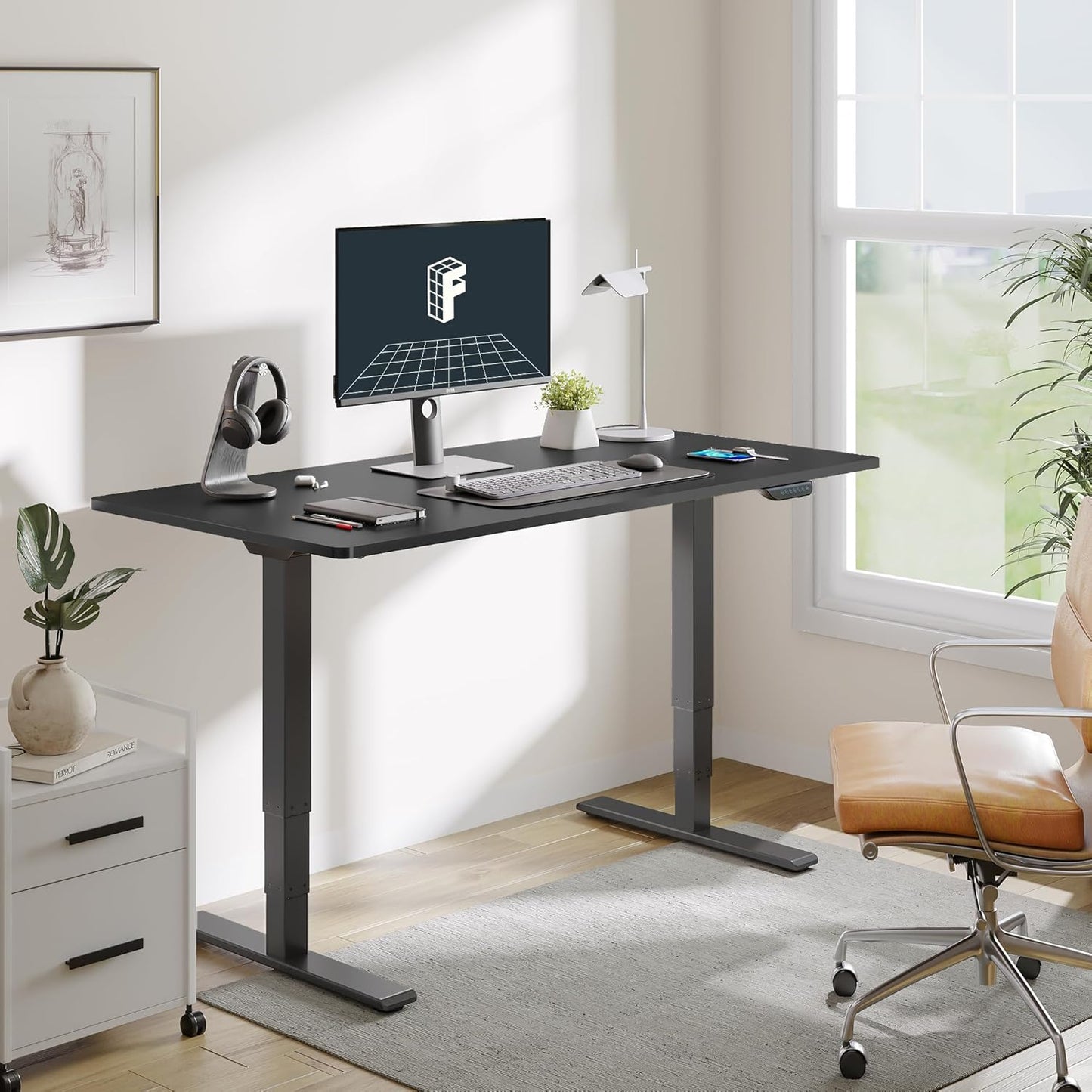 FLEXISPOT E6 MAX Dual Motor 3 Stages Standing Desk 48x30 Inch Whole-Piece Board Electric Height Adjustable Stand Up Desk 150KG Load Capacity(Black Frame + Black Desktop)