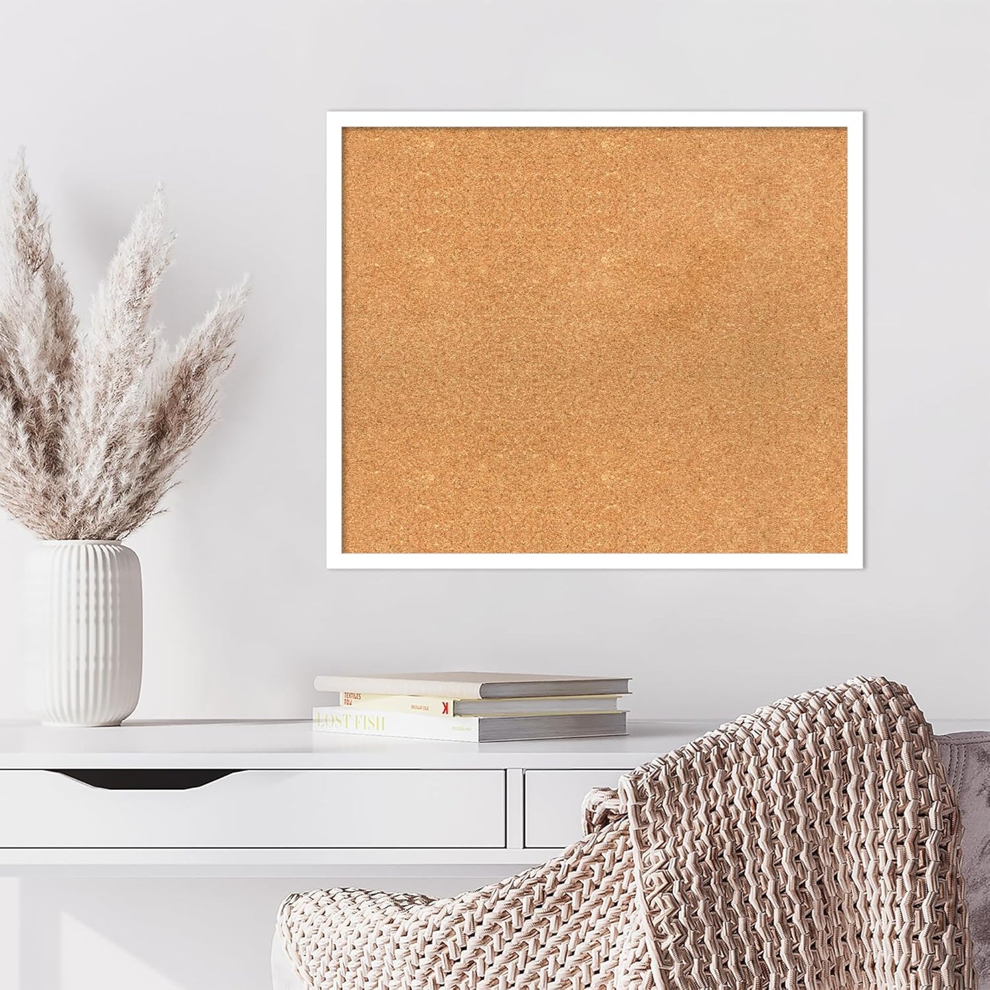 Amanti Art Natural Cork Board for Wall, 23x27 Vision Board with White Frame, Medium Corkboard Office Decor for Home Organization, Modern Corkboard Pinboard to Display Items for Home Organization in