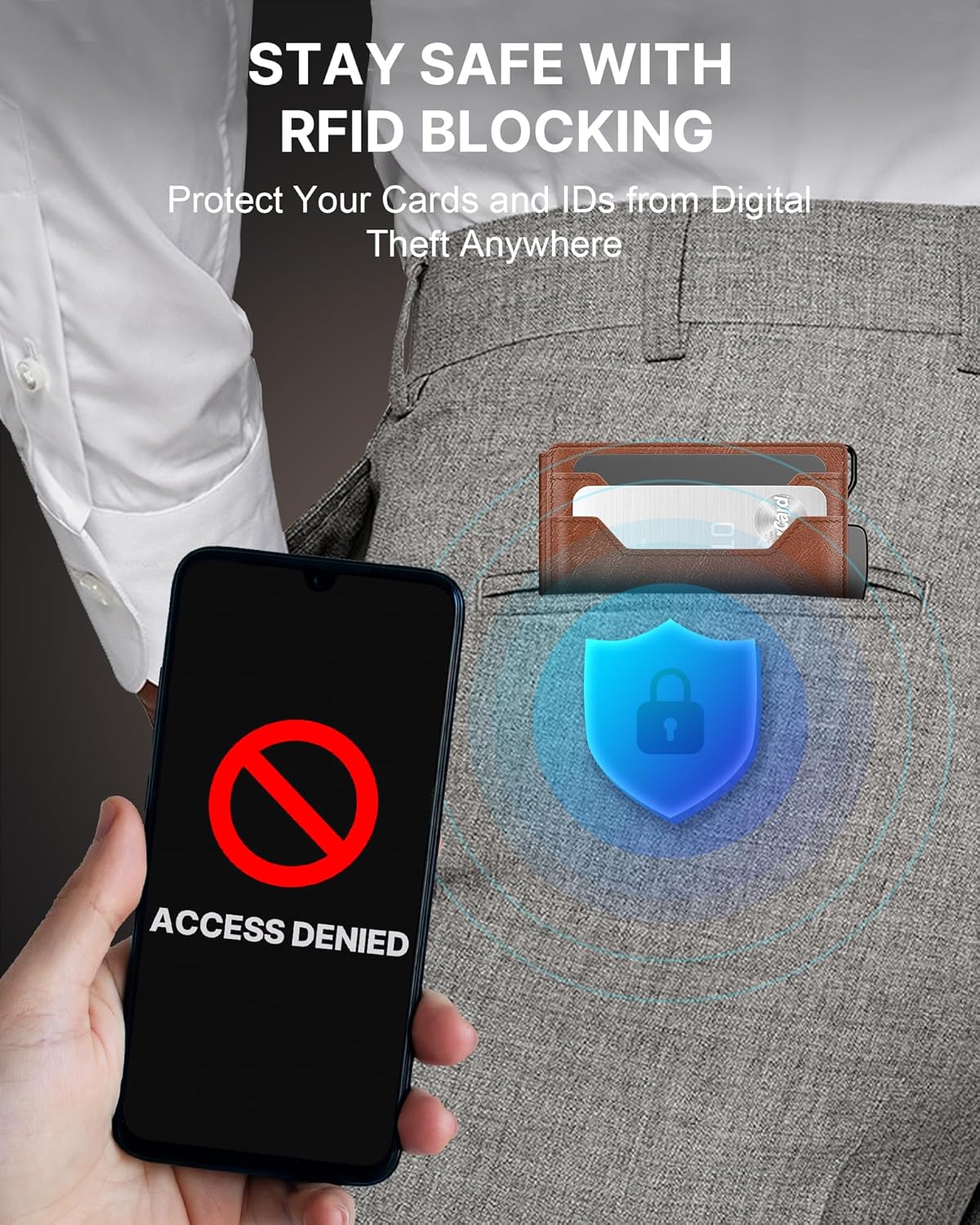 typecase Wallet for Men: Rfid-blocking with Money Clip Slim Leather Bifold ID Window Smart Pop Up Card Case Front Pocket Wallet with Gift Box (Light Brown)