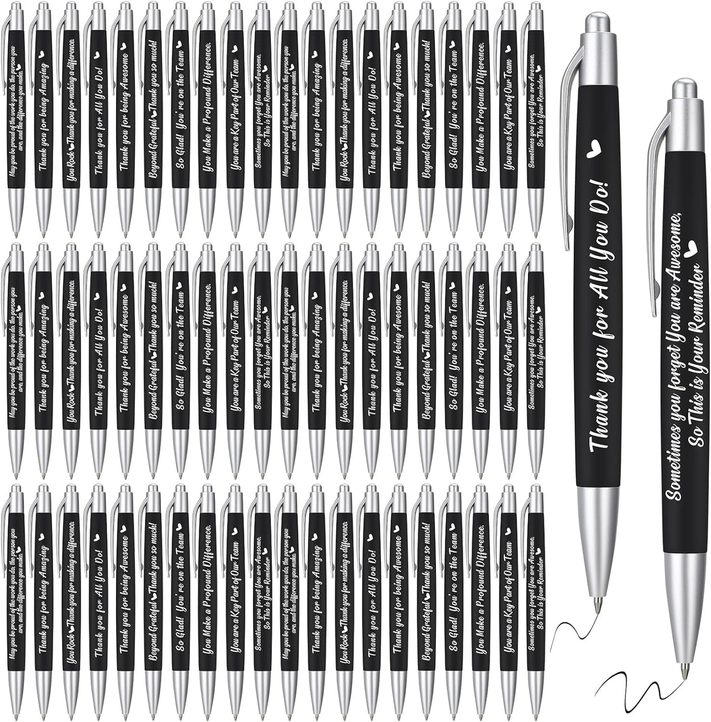 Yeaqee 100 Pcs Inspirational Pens Employee Appreciation Back to School Gifts Motivational Thank You Metal Greeting Quote Ballpoint Pen for Coworker Teacher(Black,Positive)