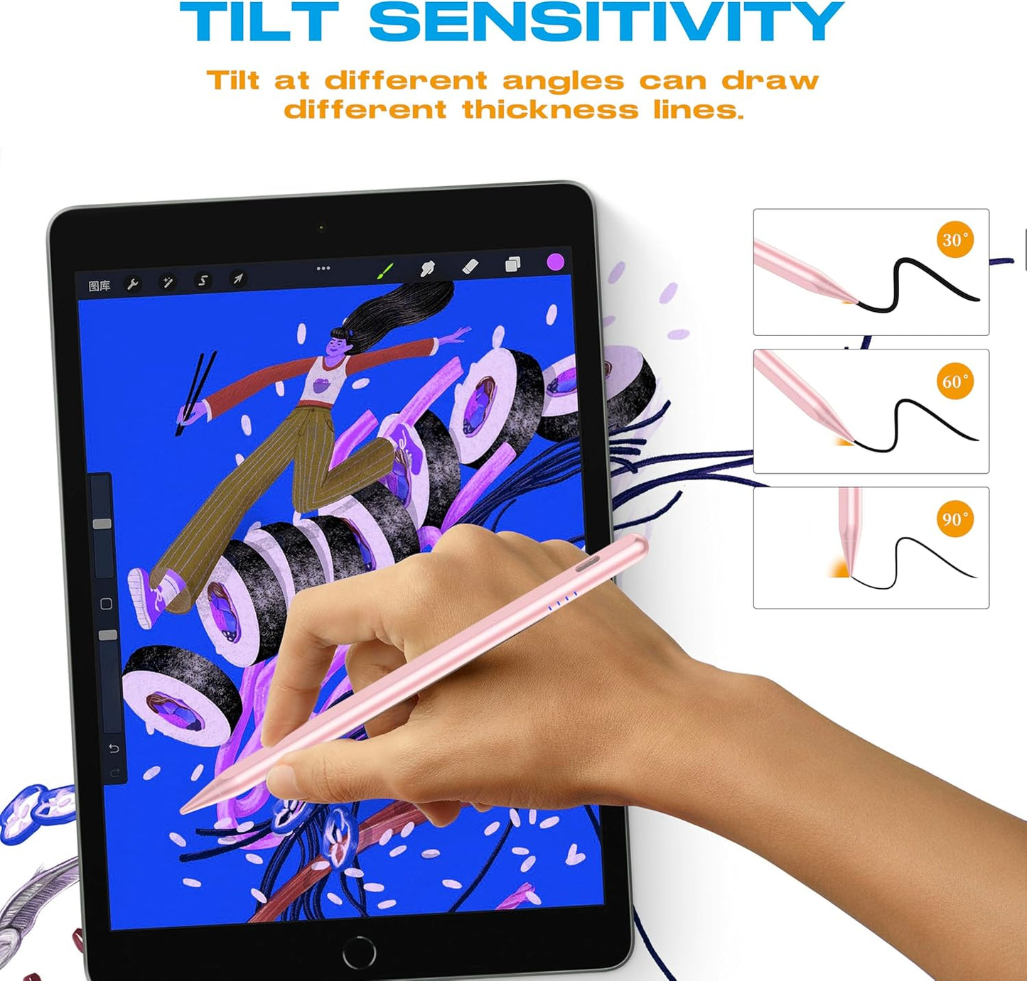 Stylus Pen for iPad 2018-2025, 20Mins Fast Charge for Apple Pencil with Tilt & Palm Rejection, Digital Pens Compatible with iPad 6th-10th/A16, Pro 11”/12.9"/13"/M4, Air 3/4/5/M2/M3, Mini 5/6 -Pink