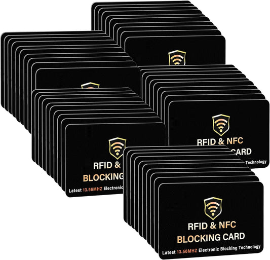 SaiTech IT 50 Pack RFID Blocking Card, One Card Protects Entire Wallet Purse, NFC Contactless Bank Debit Credit Card Protector ID ATM Guard Card Blocker–(Black)