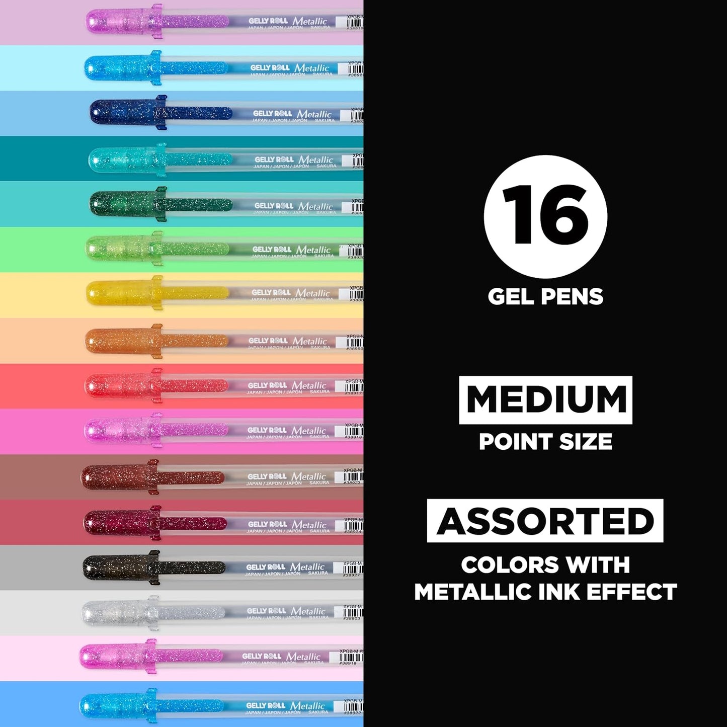 SAKURA Gelly Roll Metallic Gel Pens - Pens for Scrapbook, Journals, or Drawing - Colored Metallic Ink - Medium Line - 16 Pack