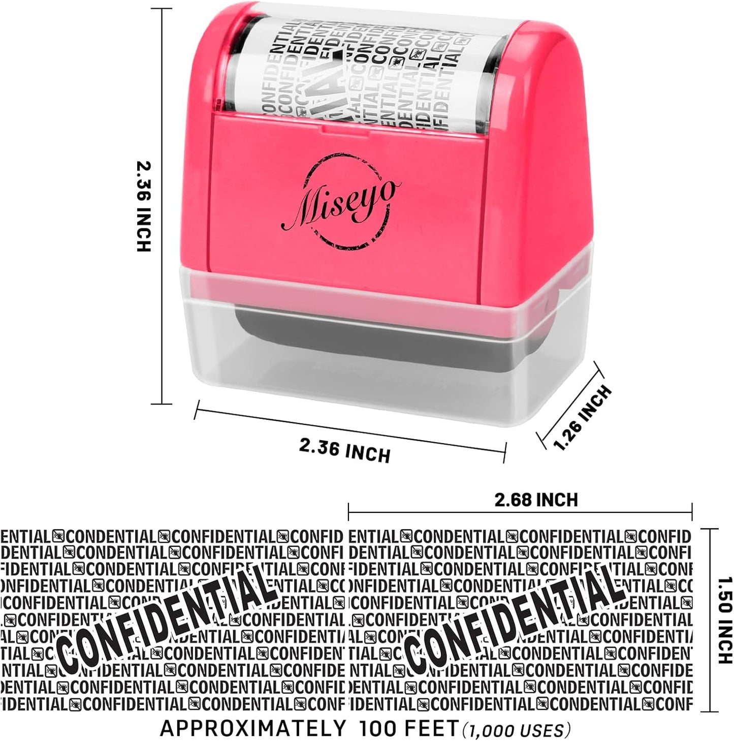 Miseyo Wide Roller Stamp Identity Theft Stamp 1.5 Inch Perfect for Privacy Protection,Anti-Theft Security Confidential Easy for Guard Personal Information Blockout - 3Pack Set (Peach)