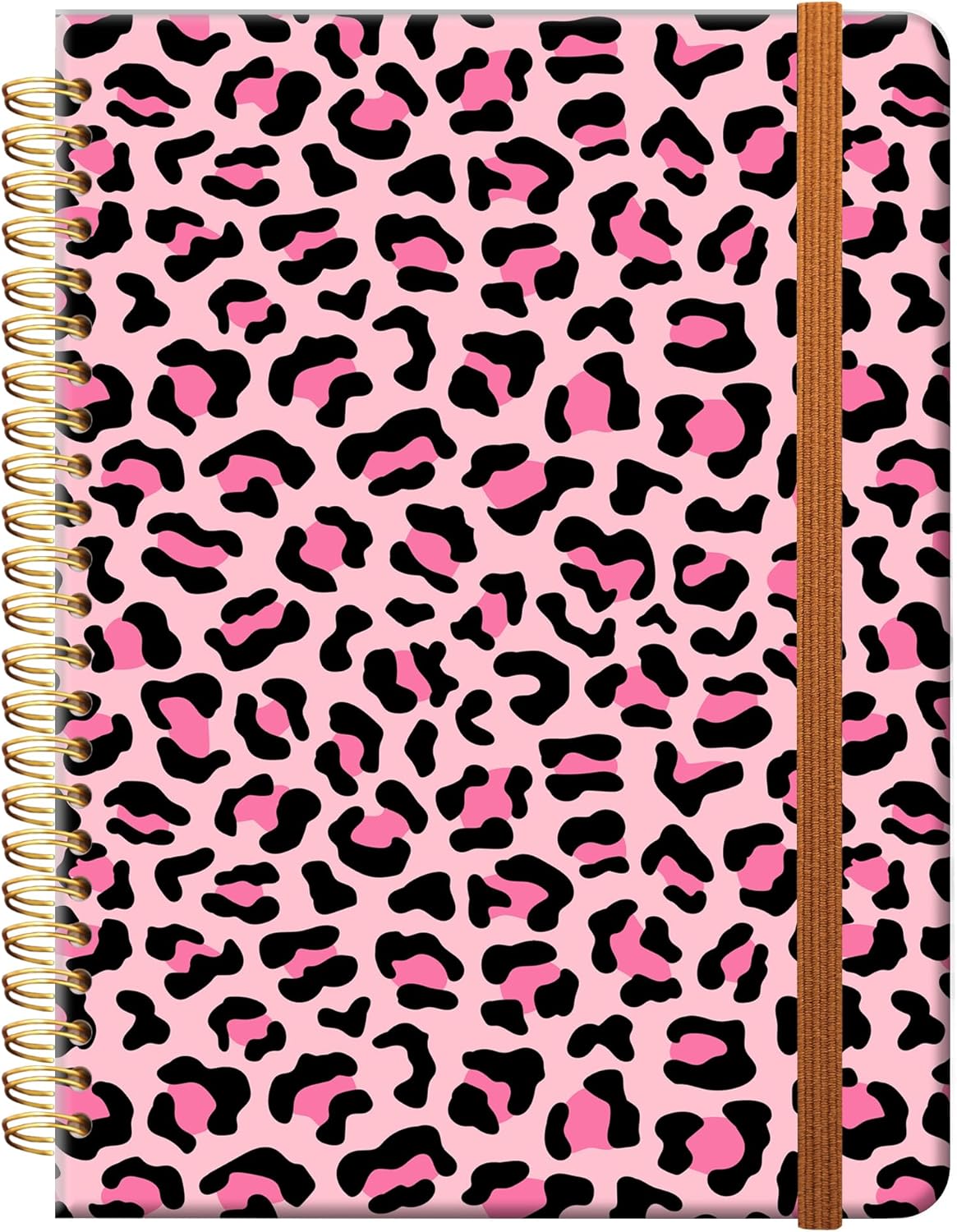 Ruled Spiral Writing Notebook,A5 Hardcover Lined College Journal for Women Lady,Fashion Puppy Watercolor Strong Twin-Wire Binding with Premium Paper,8.4" X 6",Perfect for School,Office,Home Gifts(Pink Leopard)