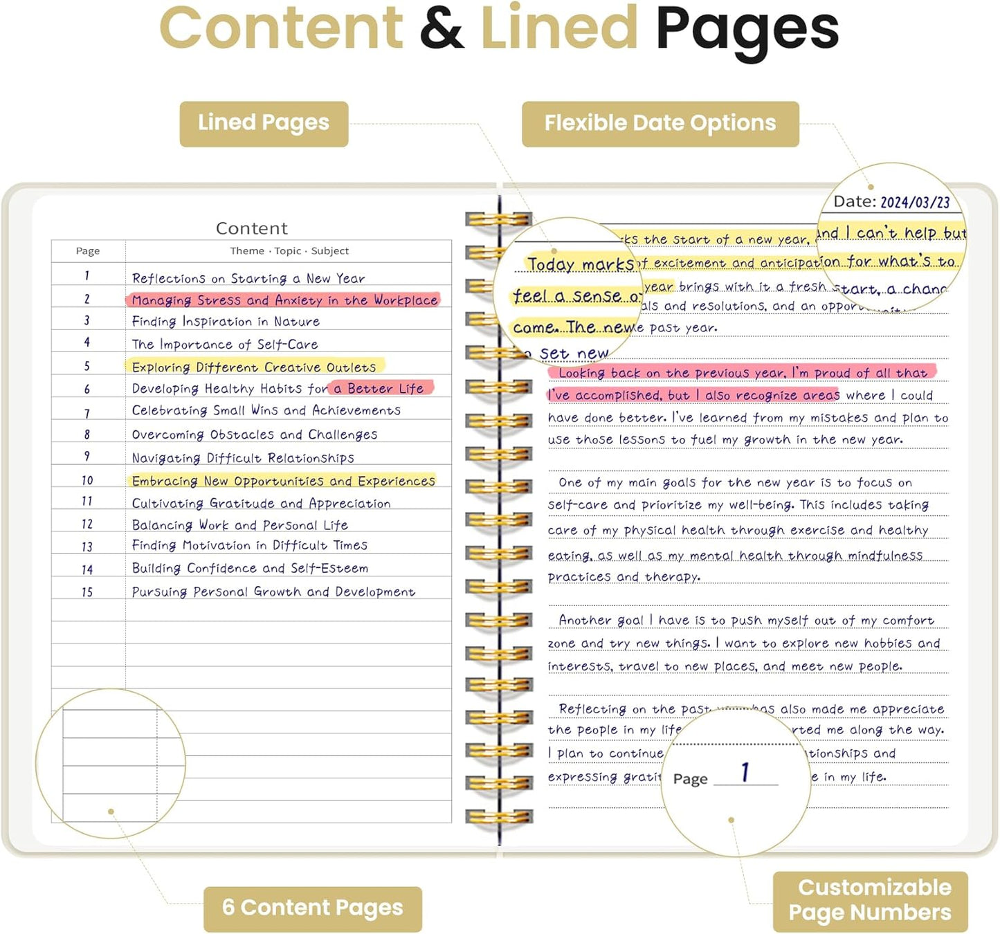 Lined Spiral Notebook Journal for Work, 300 Pages Thick B5 (7.1"x10") College Ruled Journal for Women & Writing, Hardcover Notebook for Note Taking, Perfect for Office Home School Supplies, Grey Beige