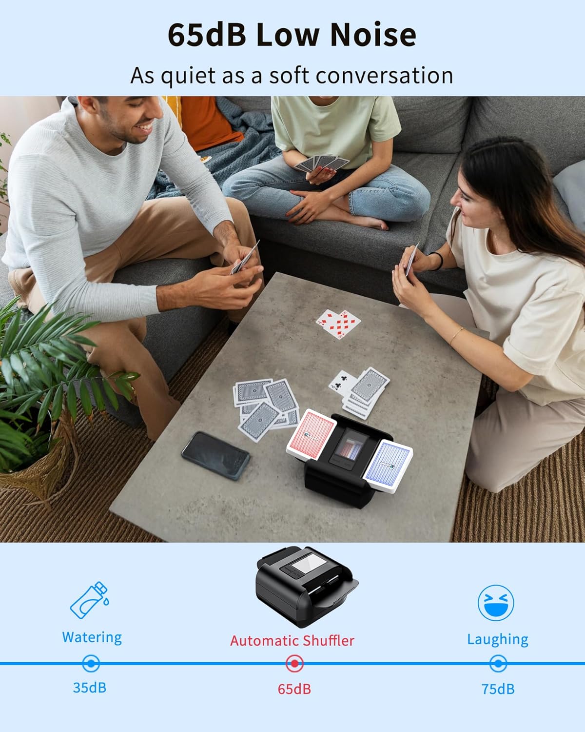 ADZERD Automatic Card Shuffler for 1-2 Decks with Dual Auto/Manual Modes, USB-C Rechargeable, Quiet Operation, Compatible with UNO, Poker, Mahjong, Bridge, Rummy, Skip-Bo, Phase 10 & More