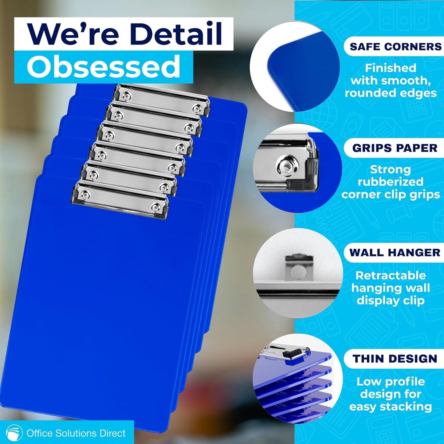 Blue Plastic Clipboard with Low Profile Clip (Pack of 12) - Letter Size Clip Board Blue with Flat Clip, A4 Size Acrylic Clipboard for Boys and Girls | Cute Aesthetic College & Back to School Supplies