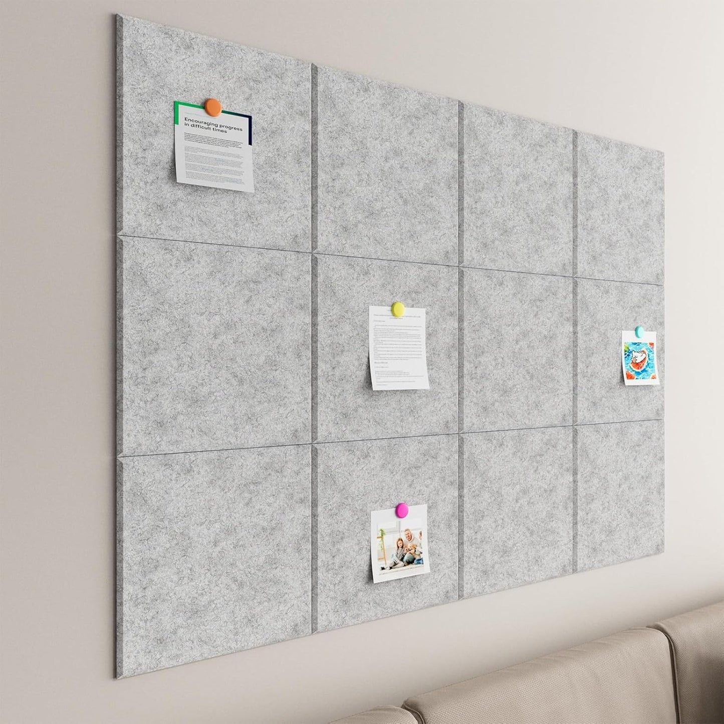 Large Cork Boards for Walls – 48 x 36 Self Adhesive Felt Wall Tiles, Ideal for Office Wall Organizing Bulletin Board, Easy to Install Cork Boards Felt Board