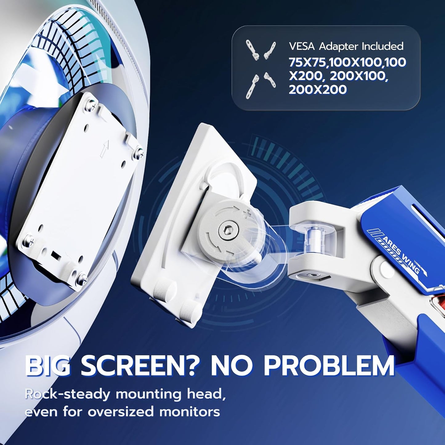 ARES WING Vertical Dual Monitor Mount - 24-57" Aluminum Heavy Duty Monitor Arms for 2 Monitors, Fully Adjustable Gas Spring Stacked Monitor Stand with 75/100/200 Vesa Mount, White