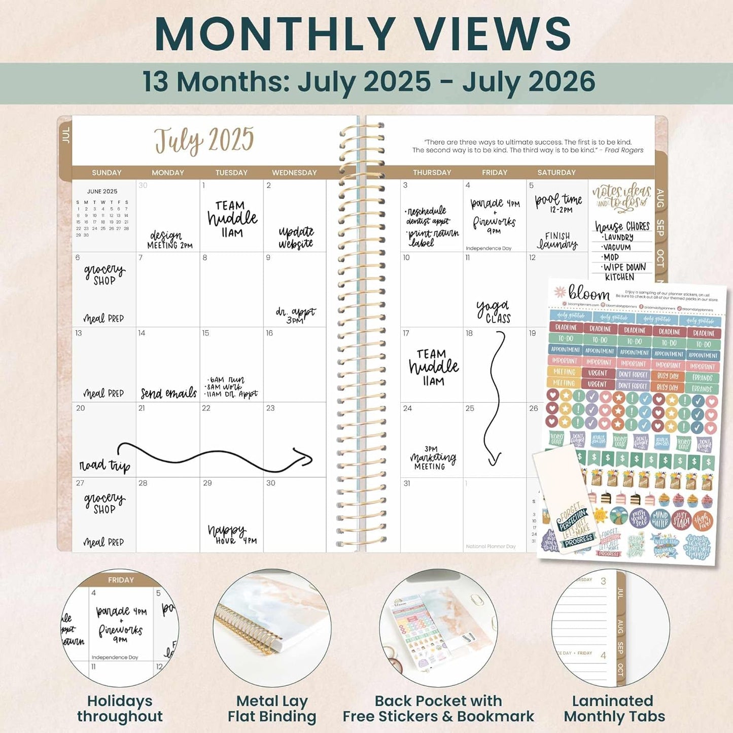 bloom daily planners 2025-2026 Academic Year Daily Planner (July 2025 - July 2026) - A5 Weekly & Monthly Calendar Agenda Organizer Book with Stickers - 5.5" x 8.25" - Ocean Oasis