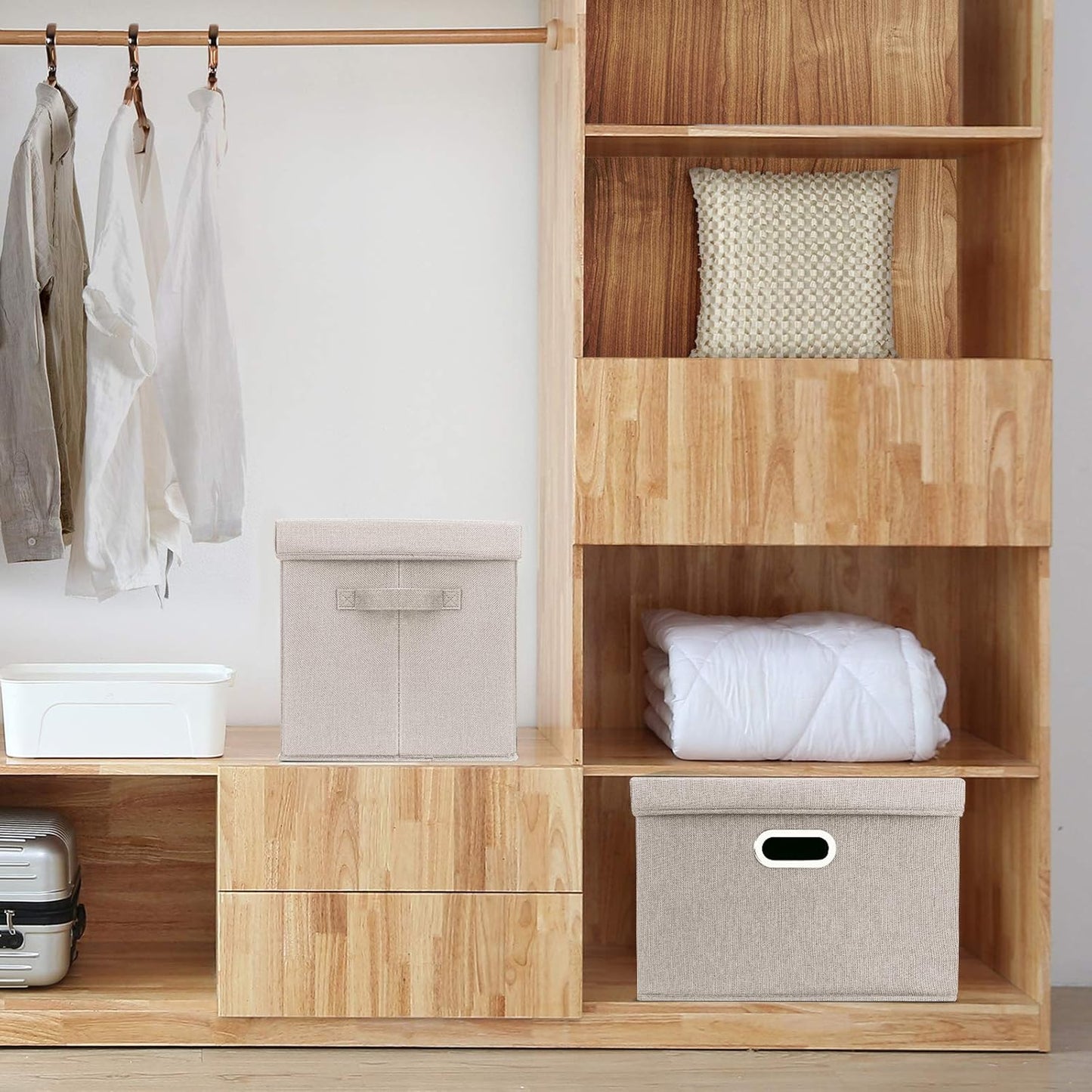 TYEERS Collapsible Storage Bins With Lids, Large Fabric Storage Boxes - 2 Pack - Beige