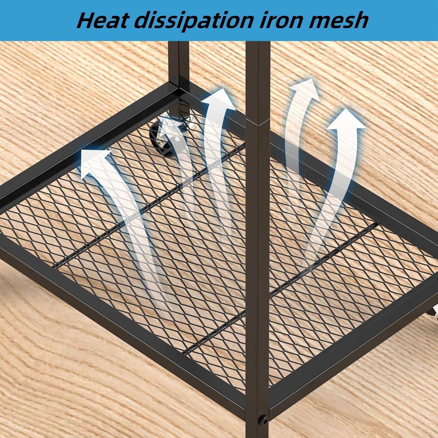 2 Tier Computer Tower Stand, Adjustable Printer Stand with Charge Station and USB Charging Port, PC Tower Stand CPU Holder Cart with Wheels for Home Office Fax, Brown