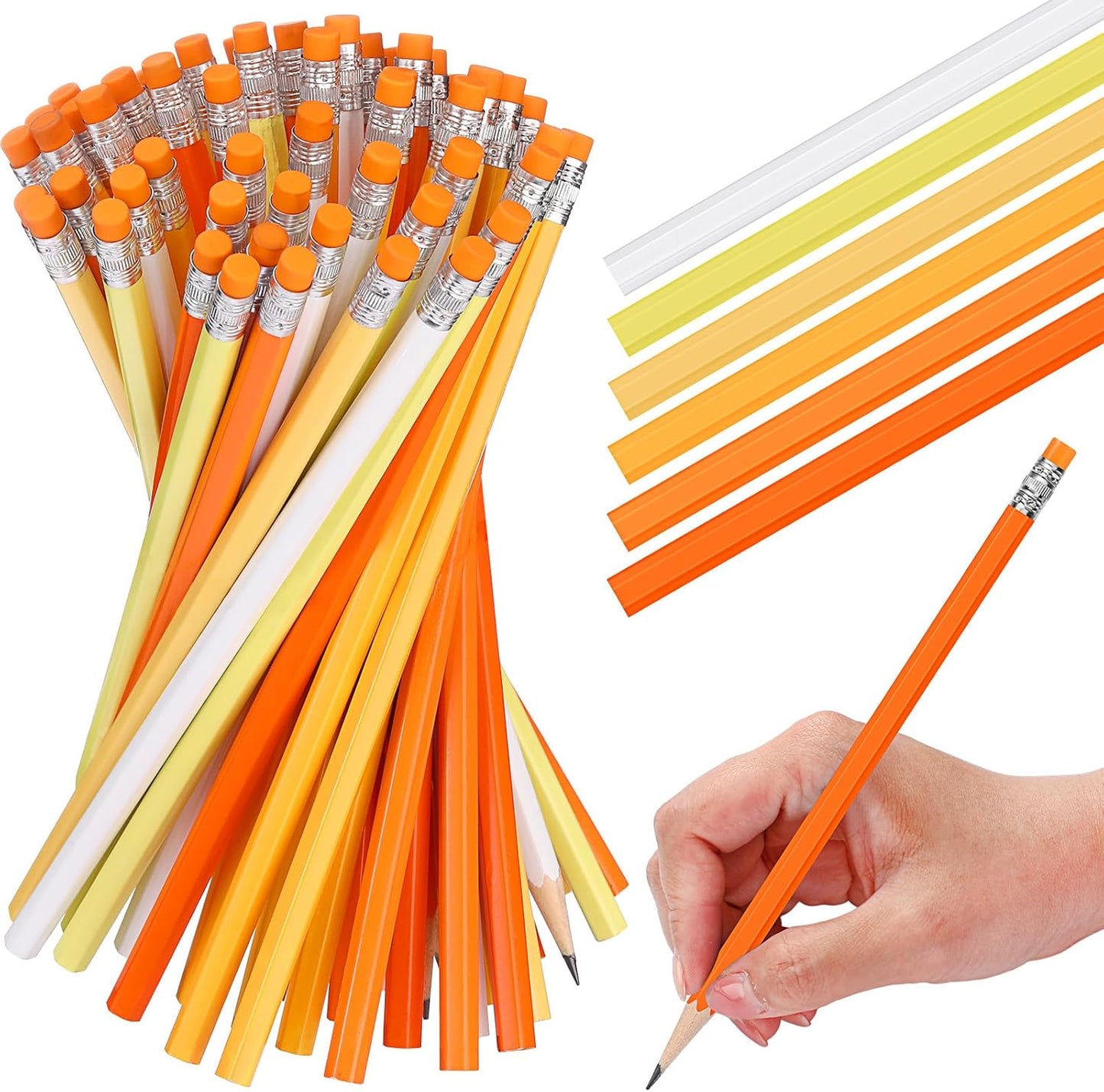 TecUnite 120 Pcs #2 HB Pencils with Eraser No 2 Unsharpened Wooden Hexagonal Pencils for Adults Gifts for School Exam art Learning Office Sketching(Orange Series)