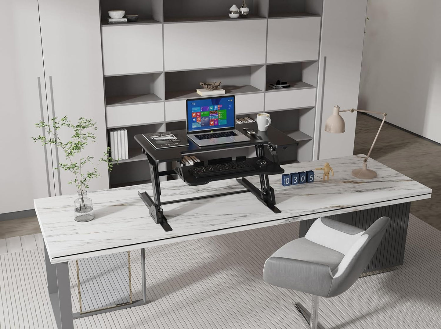 Standing Desk Converter 36 x 24 Inches - Height Adjustable Sit to Stand Riser with Keyboard Tray, Ergonomic Workstation for Home Office, Black