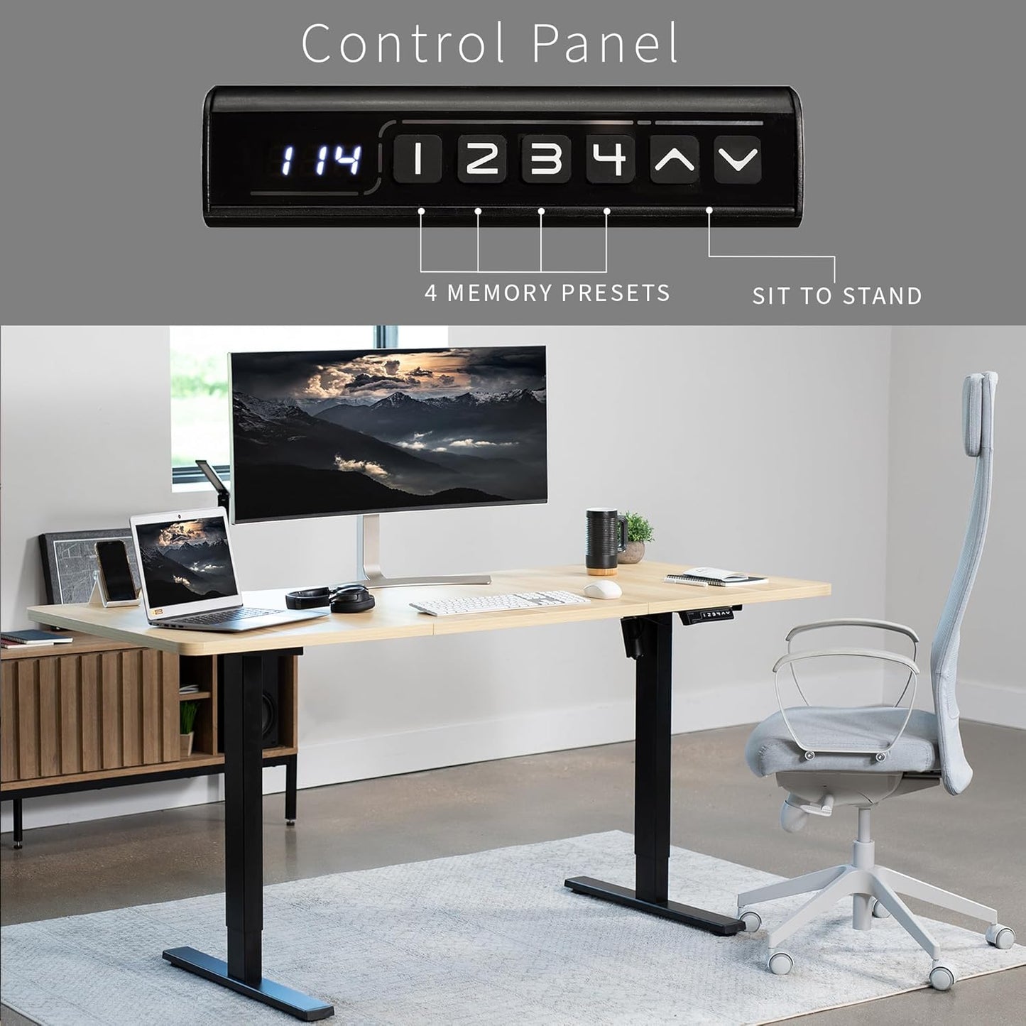 VIVO Electric 71 x 30 in Standing Desk, Memory Height Adjustment, 1B Series, Light Wood Top Black Frame, DESK-KIT-1B7C