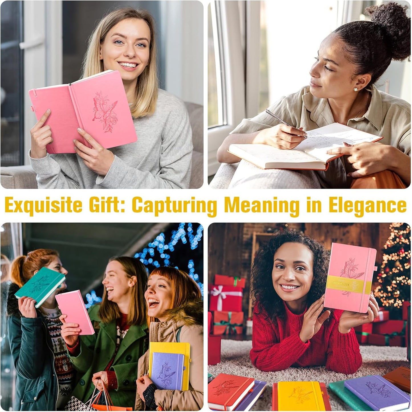 Lined Notebook Journal for Women Men, 312 Numbered Pages B5 Thick Leather Journals for Writing, Daily Diary Journal for Work School, Hardcover College Ruled Notebook, Butterfly Flower Notebook, Yellow