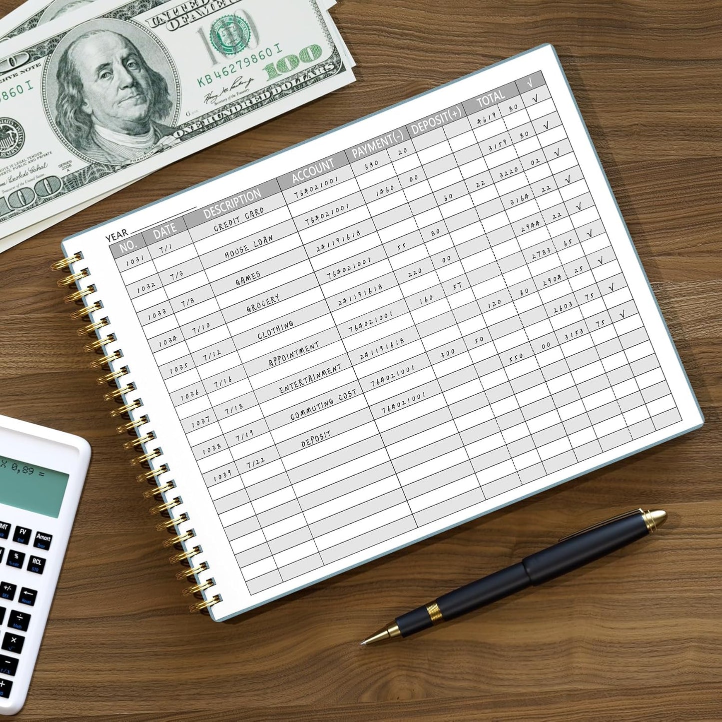 Accounting Ledger Book for Small Business Bookkeeping Personal Use, Horizontal Expense Tracker Notebook for Family Budget, Bookkeeping Record Book Money Expense Income Log Journal, Pastel Blue