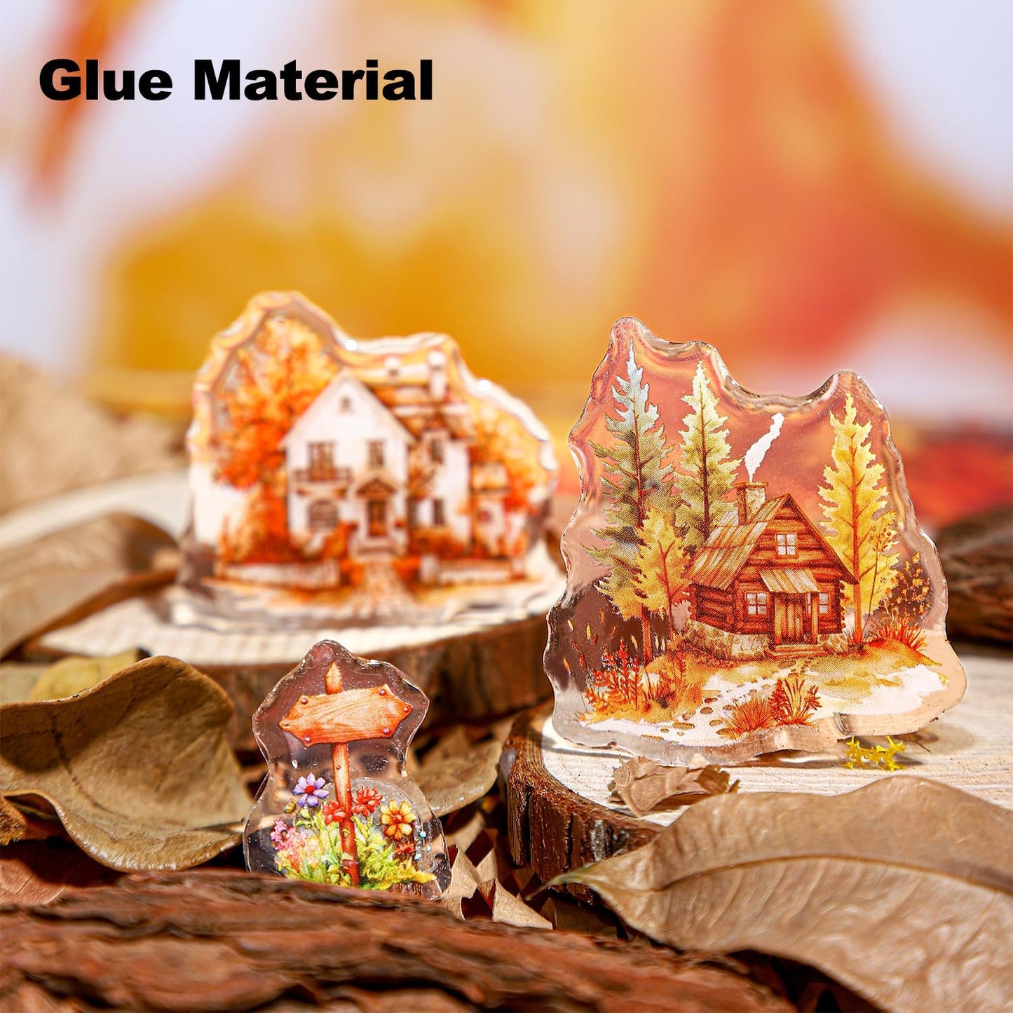 6pack Landscape 3D Epoxy Stickers, Cottagecore Aesthetic Scrapbook Supplies for Journaling, DIY Crafts, Phone Cases & Decorative Projects