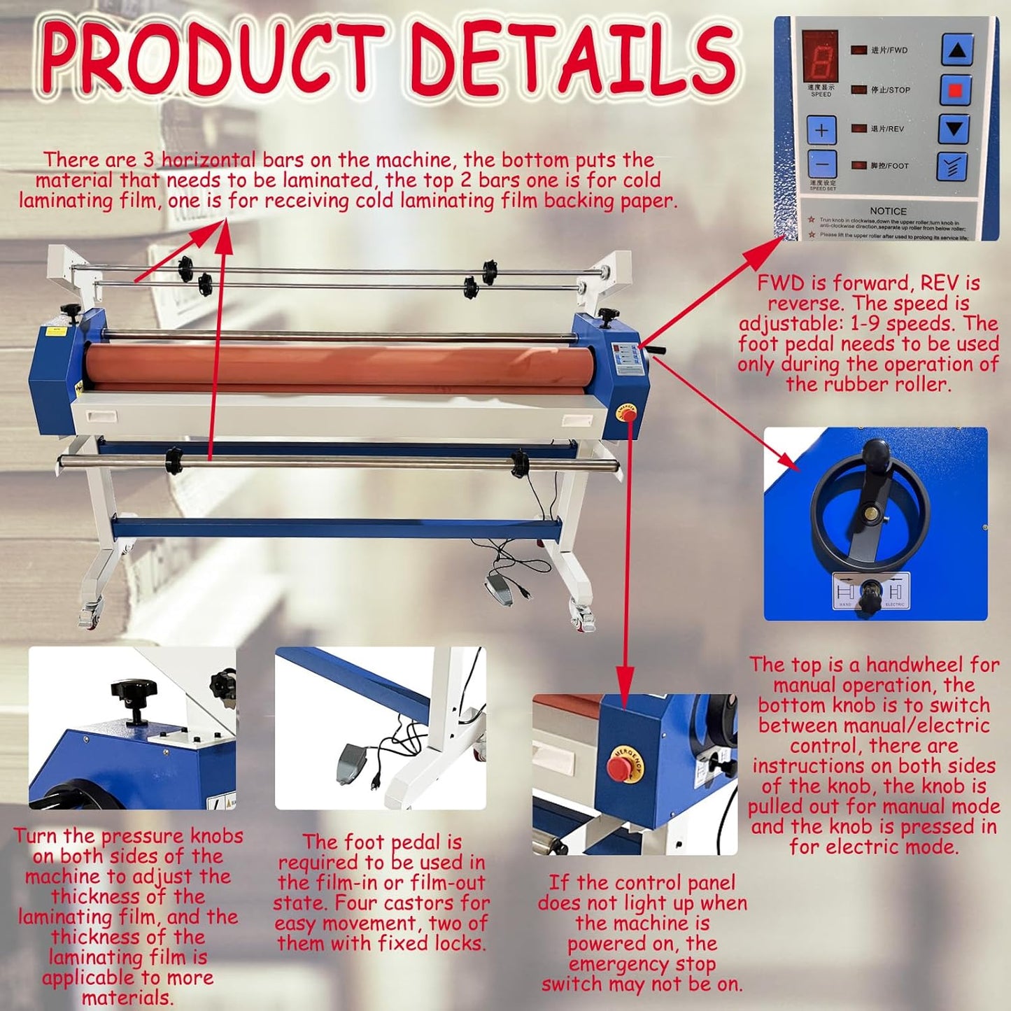 51" Professional Cold Laminating Machine with Self-Removing Film Function Dual Mode Electric/Manual Operation 110V Wide Format Laminator for Posters, Banners, Decals