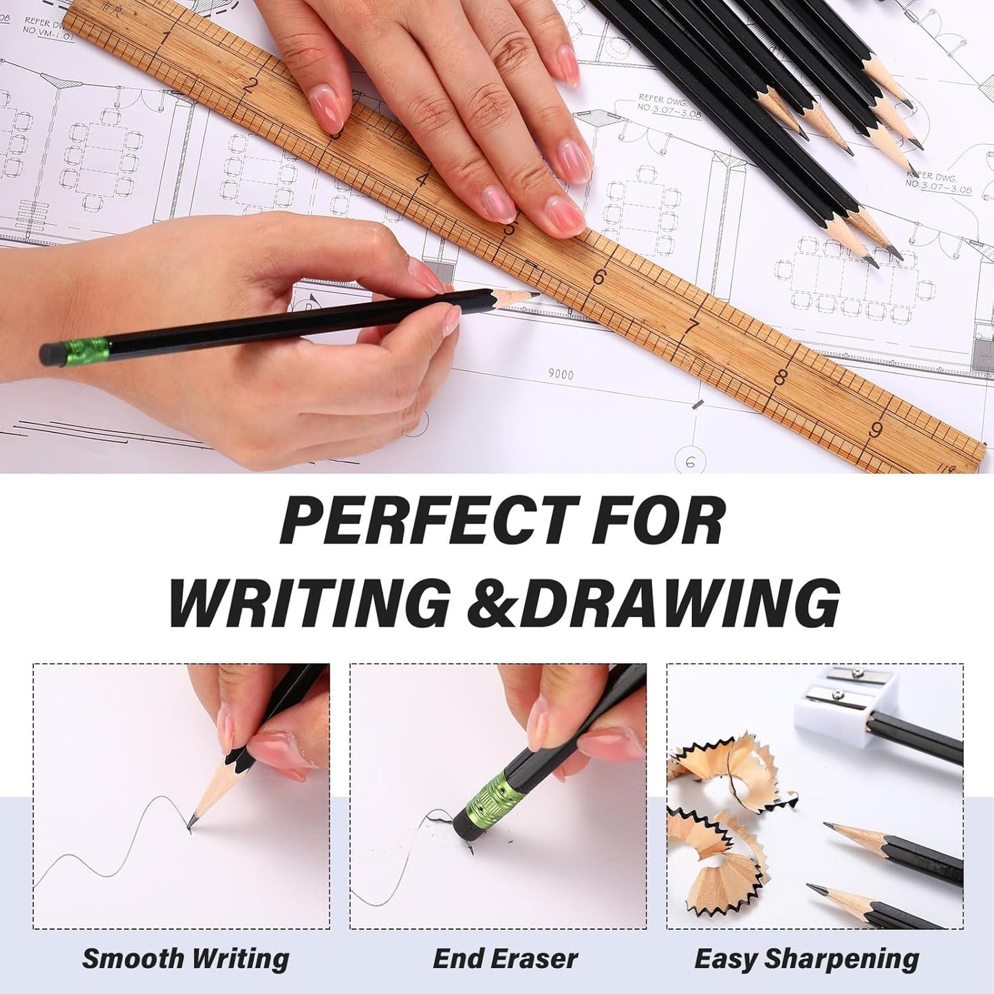 TecUnite 120 Pcs #2 HB Pencils with Eraser No 2 Unsharpened Wooden Hexagonal Pencils for Adults Gifts for School Exam art Learning Office Sketching (Black)