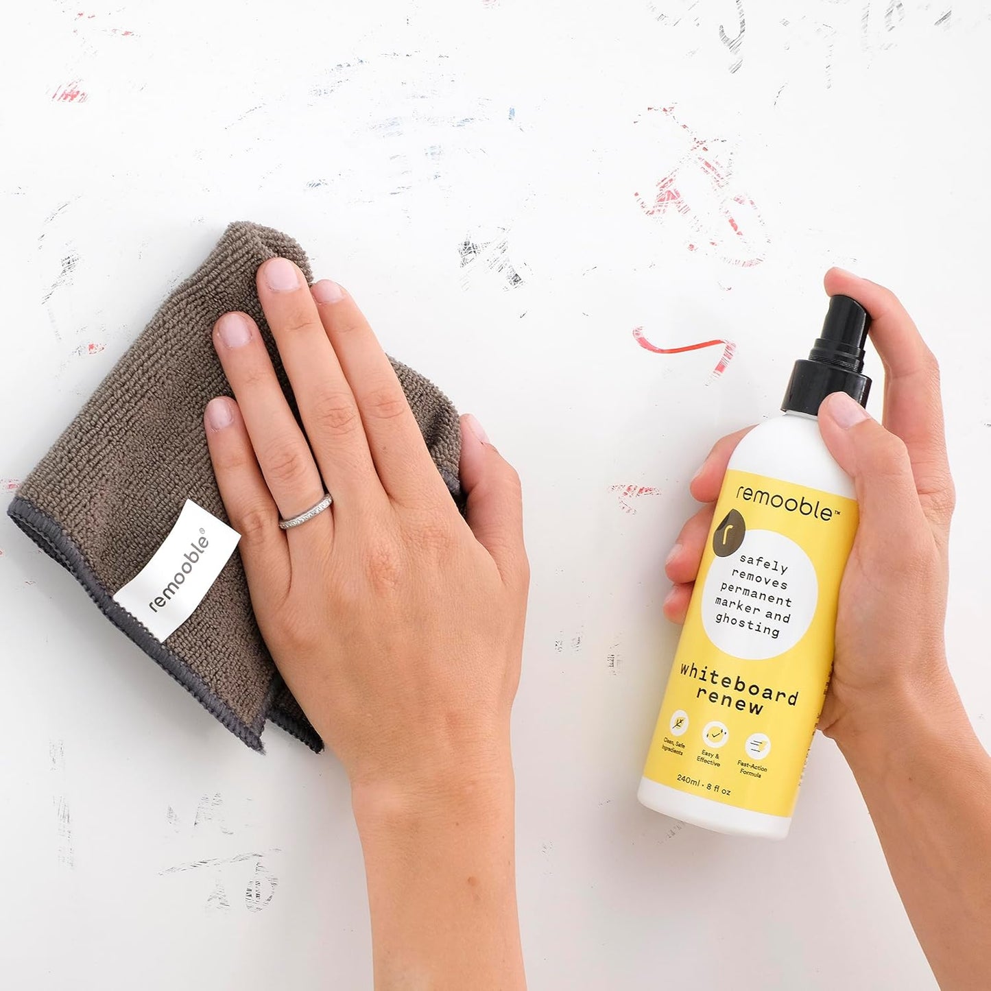 Remooble Dry Erase Whiteboard Cleaner Spray - Safely Removes Tough Stains and Ghosting (6 Pack)