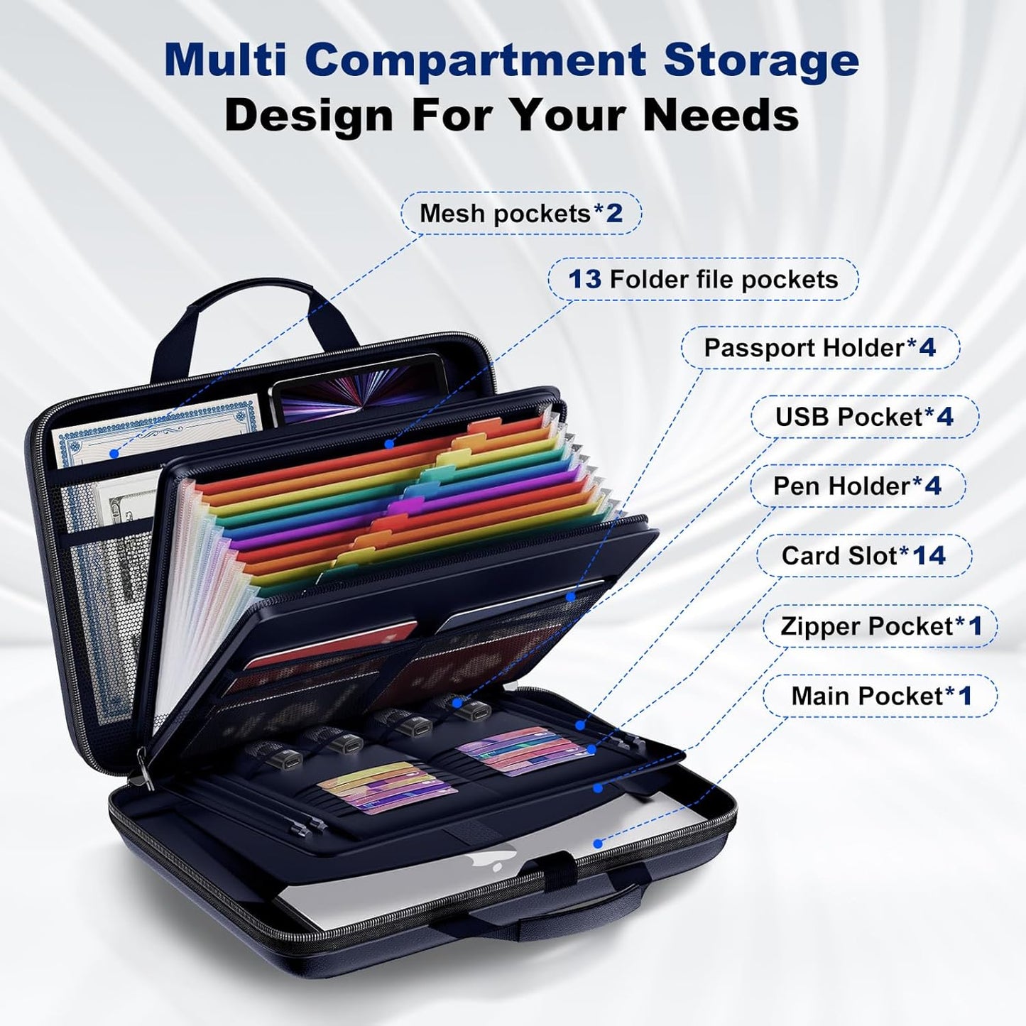 Fireproof Document Box, Hard Case Fireproof File Organizer Box with Lock and 13 Pocket Accordion File Folder, Portable Safe Box for Home Office Travel to Storage Important Documents Laptop Blue