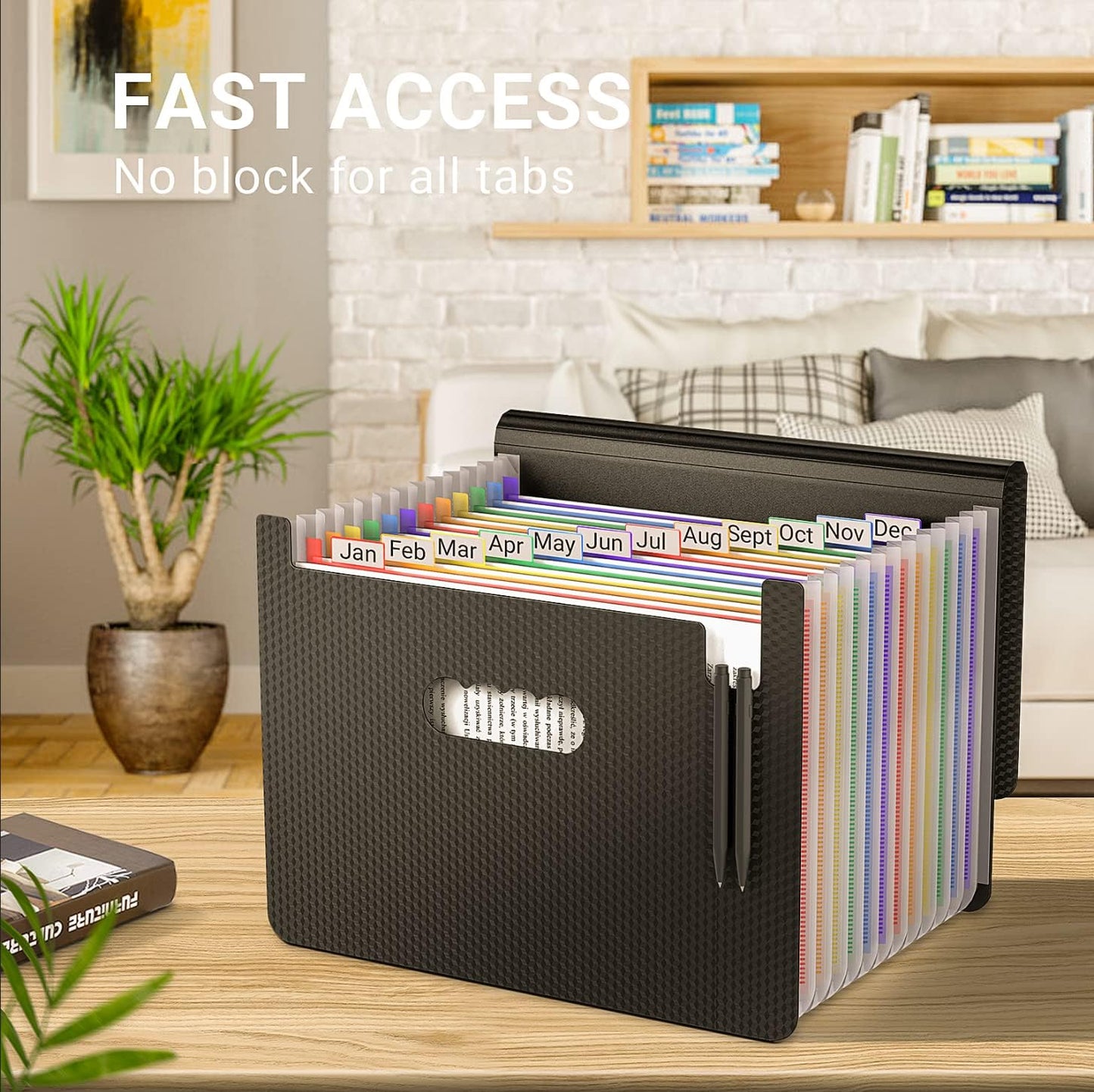 Expanding File Folders with Handle,Accordion File Organizer,12 Pockets Accordian Folders Expandable Filing Box,Portable Files Box for Documents Receipt Bill,A4/Letter Size,Diamond