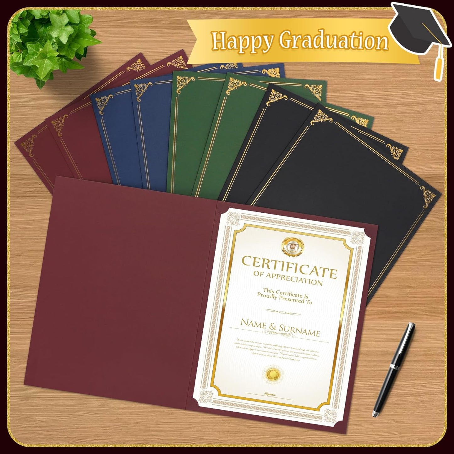 Ndsox 30 Packs Burgundy Certificate Holders, Graduation Diploma Holders, 350GSM, Diploma Covers with Gold Foil Border for Letter Size 8.5" x 11" Award Certificate Paper, Cardstocks and Documents