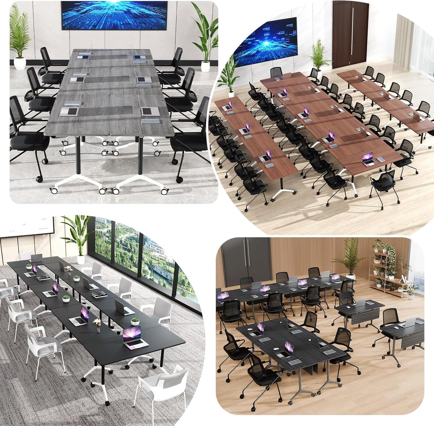 Conference Room Table, Folding Conference Tables,Thicken Grey Tabletop,Flip Top Wooden Seminar Meeting Room Table for Conference Room Offices (8, Grey, 61.0“)