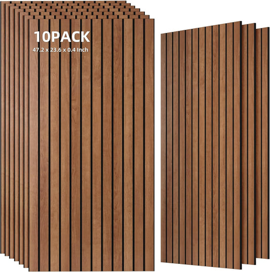 TO-TH Wood-Look Acoustic Wall Panels, 10 Pack 47.2” x 23.6” Acoustic Panels, Decorative Sound Absorbers Sound Dampening Panels for Home, Office, Basement, Cherry